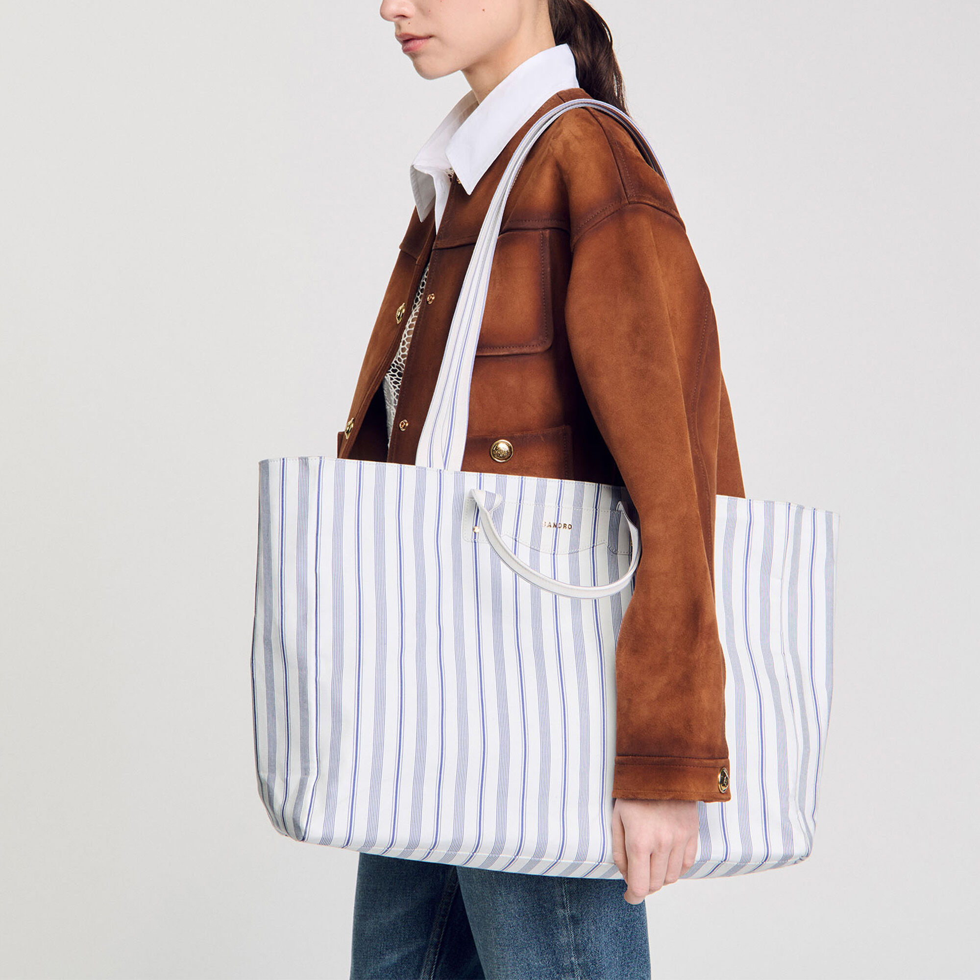 Striped canvas tote bag