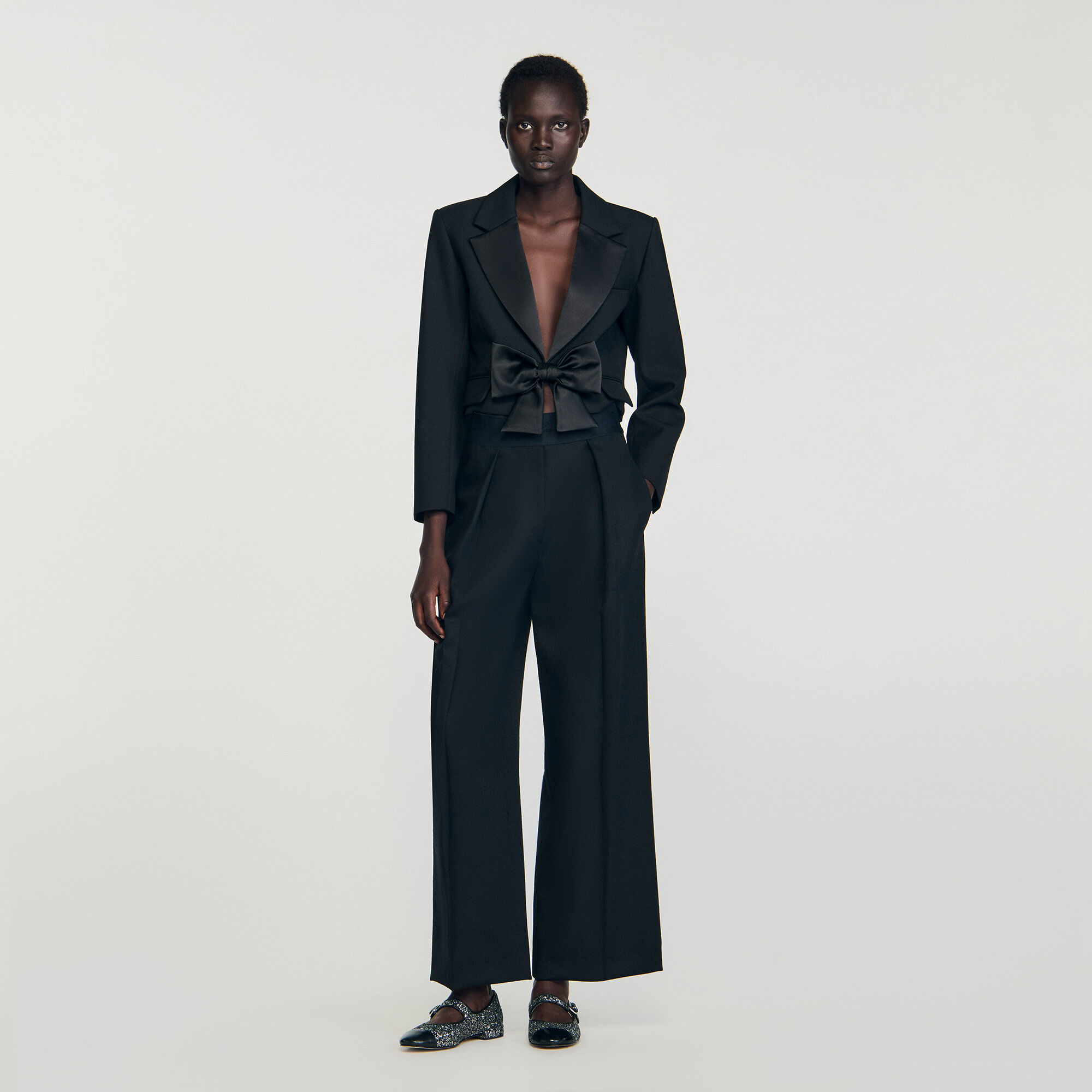 Wide-leg elastic waist trousers