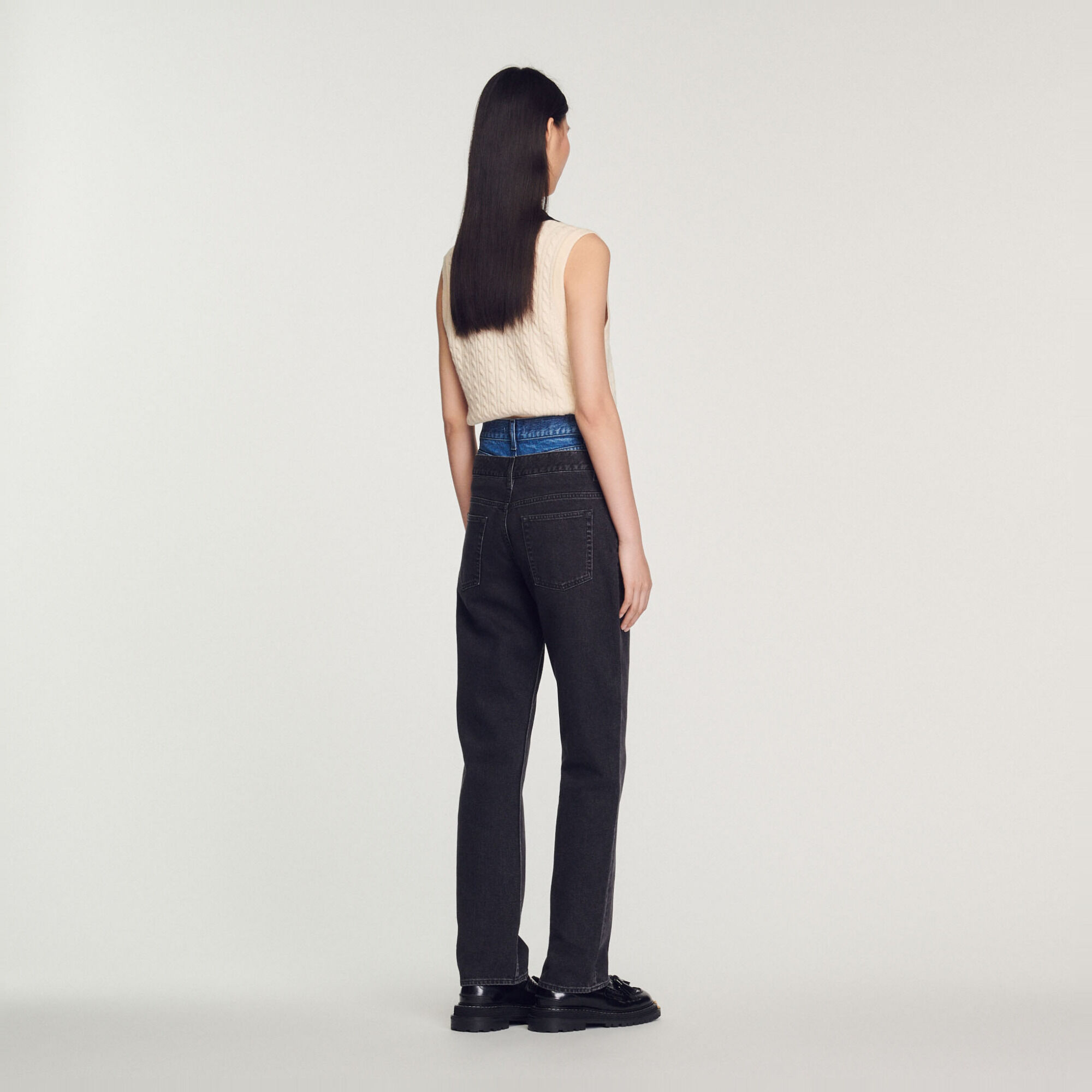Two-tone double-waisted jeans