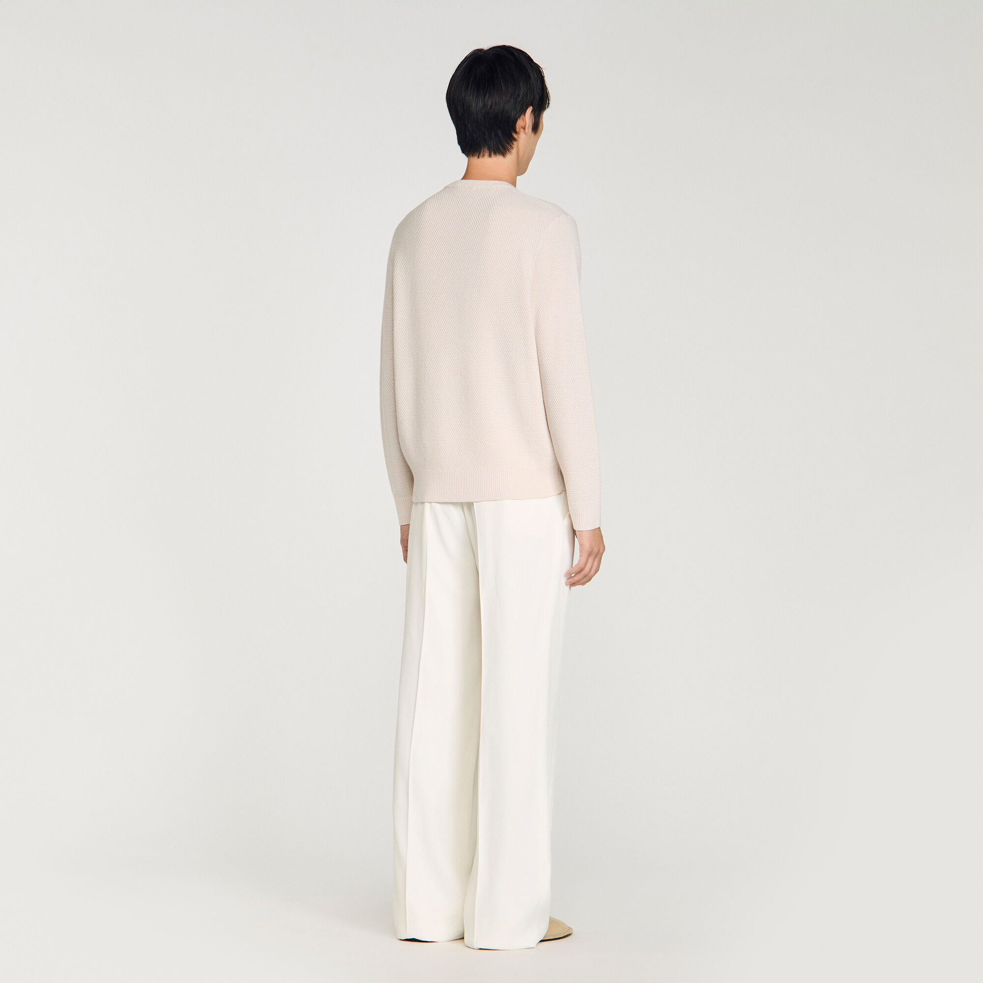 Crew-neck sweater in seed stitch