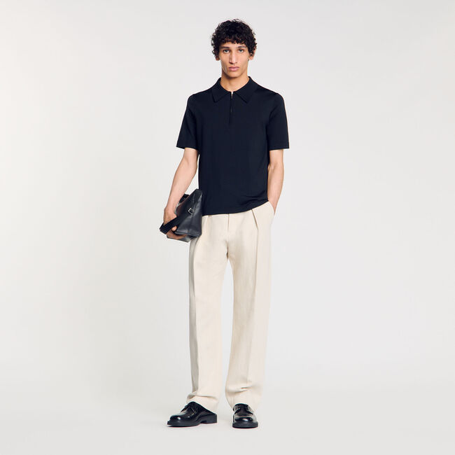 Knitted polo shirt with zip collar
