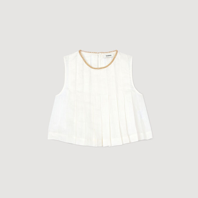Pleated rhinestone neck crop top