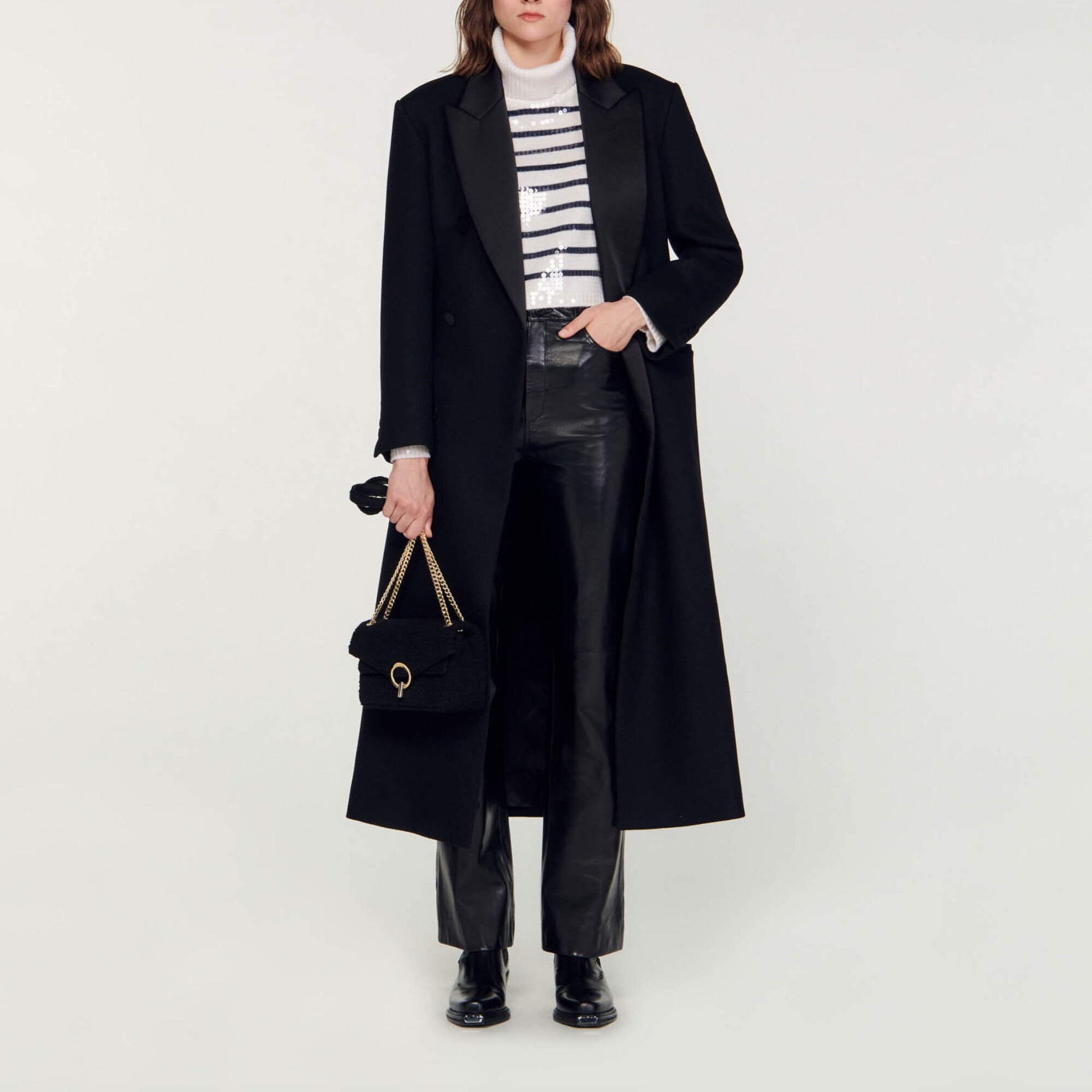 Sandro black cheap coat
