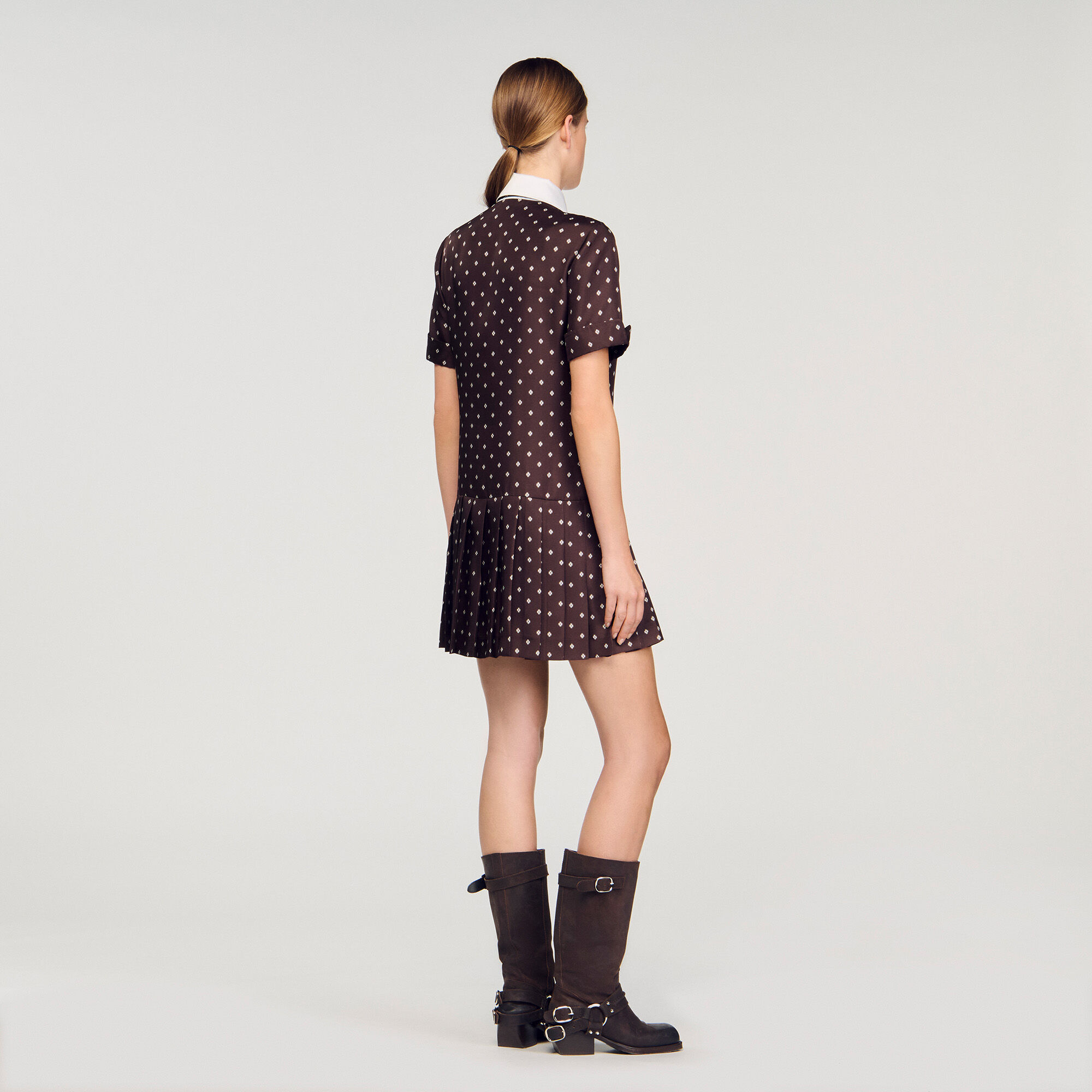 Printed satin-effect short dress