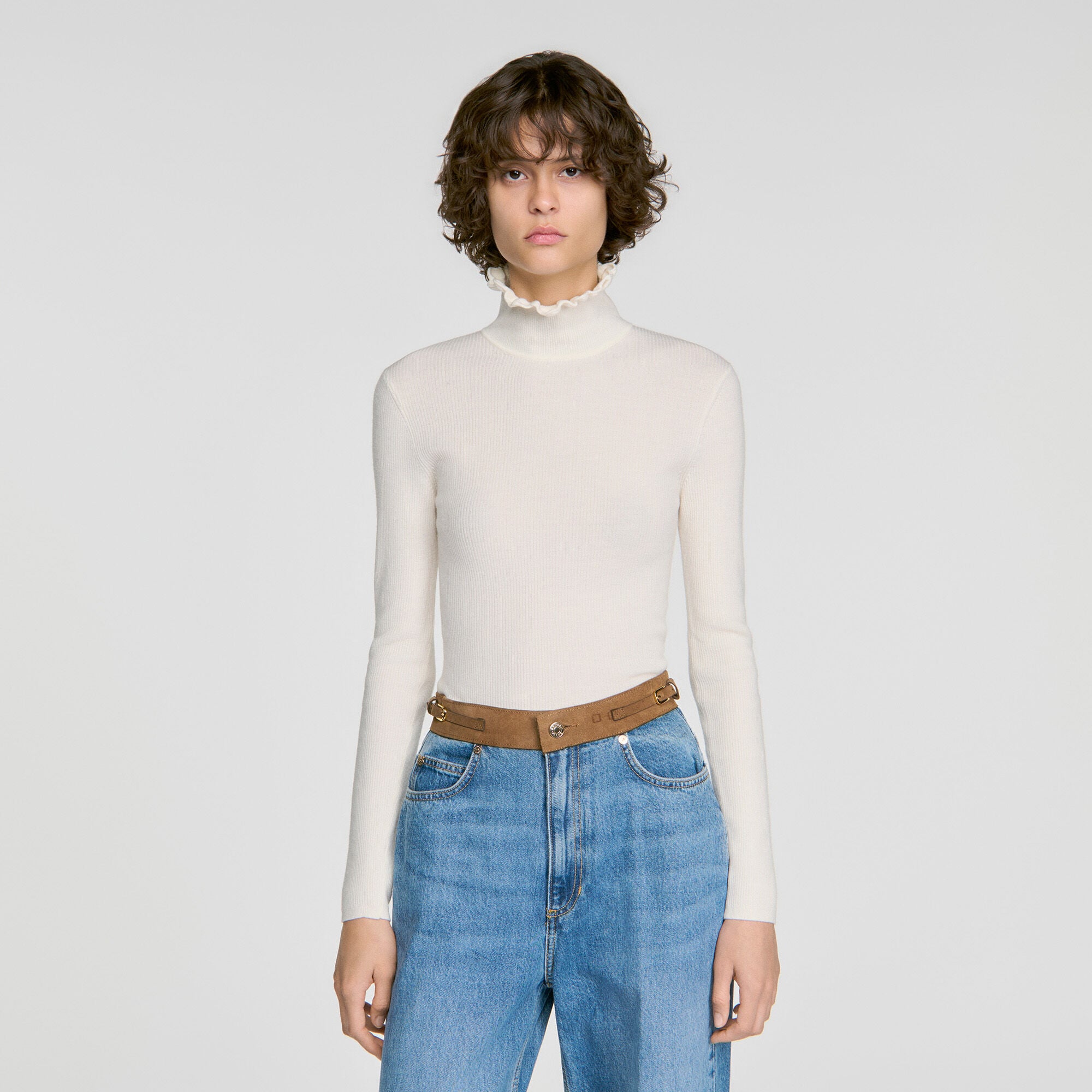 Ruffled roll-neck wool jumper - Women | Sandro