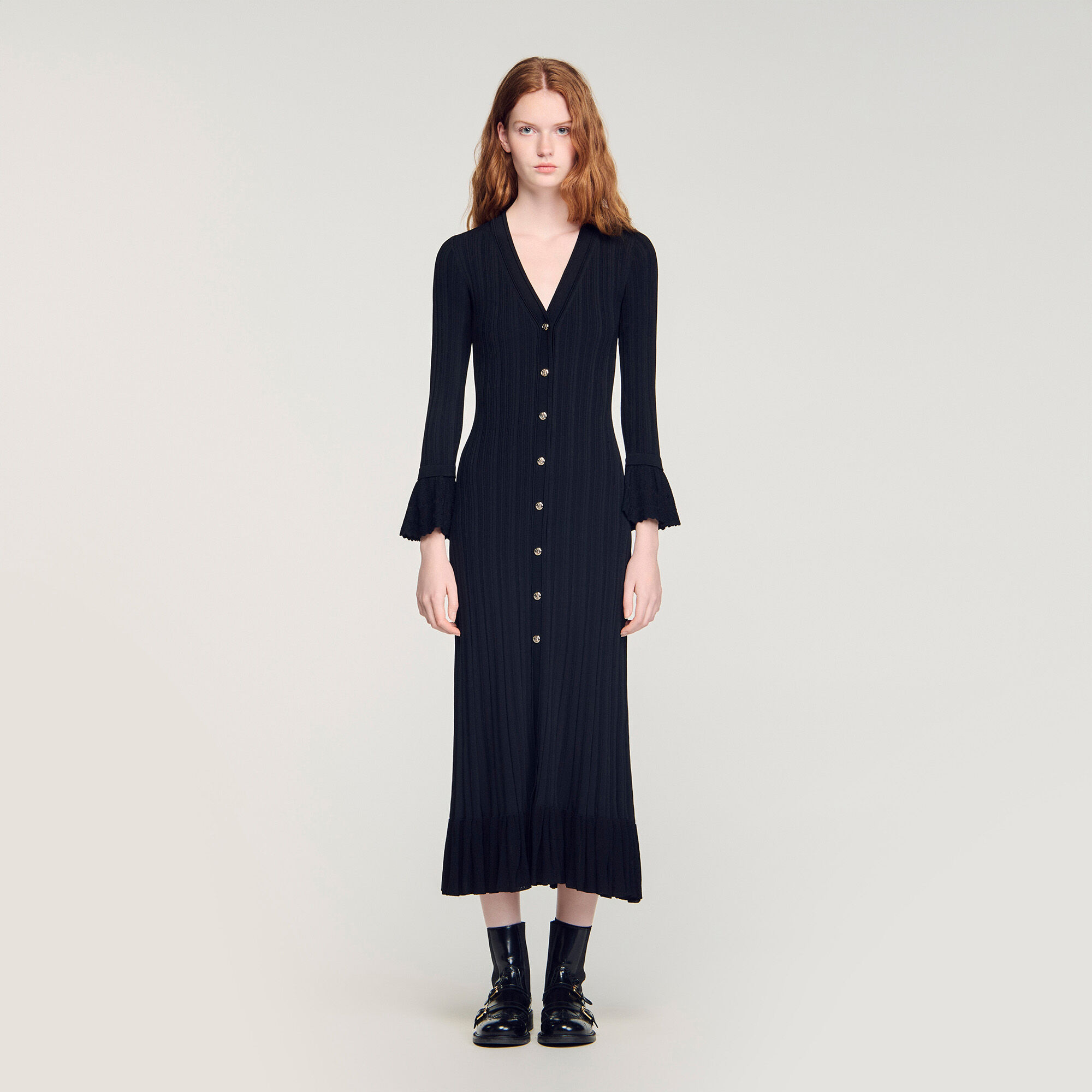 Knit maxi dress with ruffle