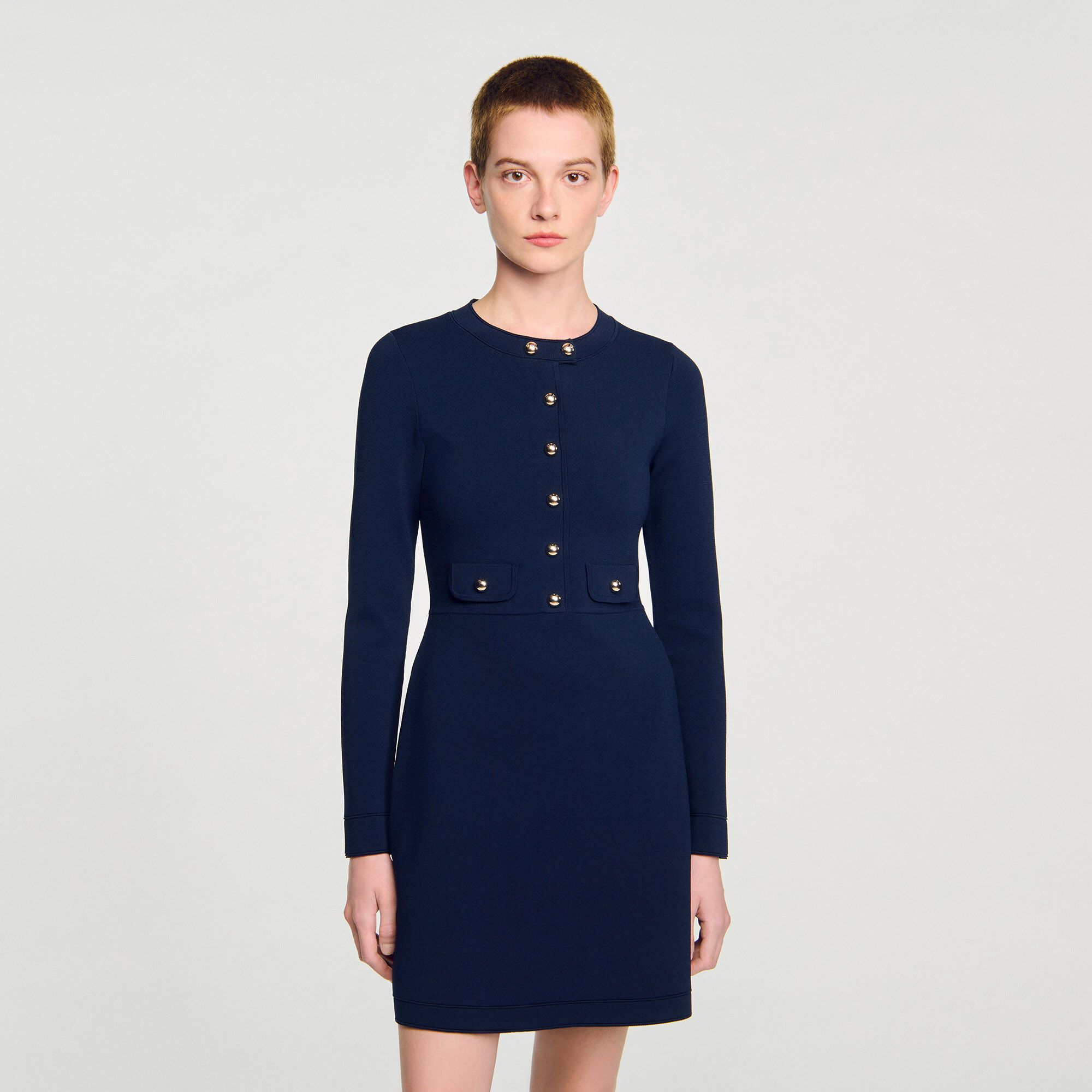 Short button-up knit dress