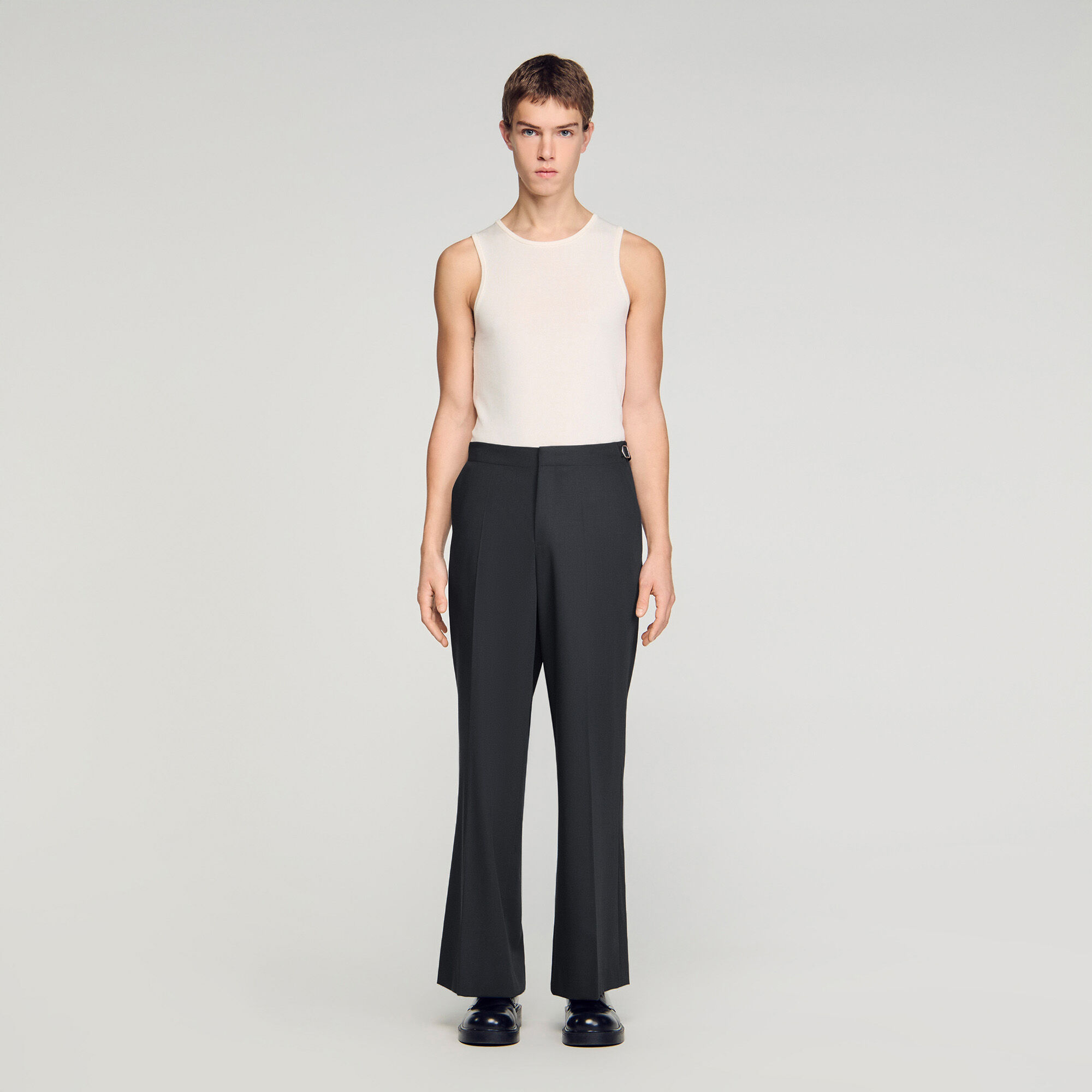 Wide-leg boucl&eacute; wool trousers
