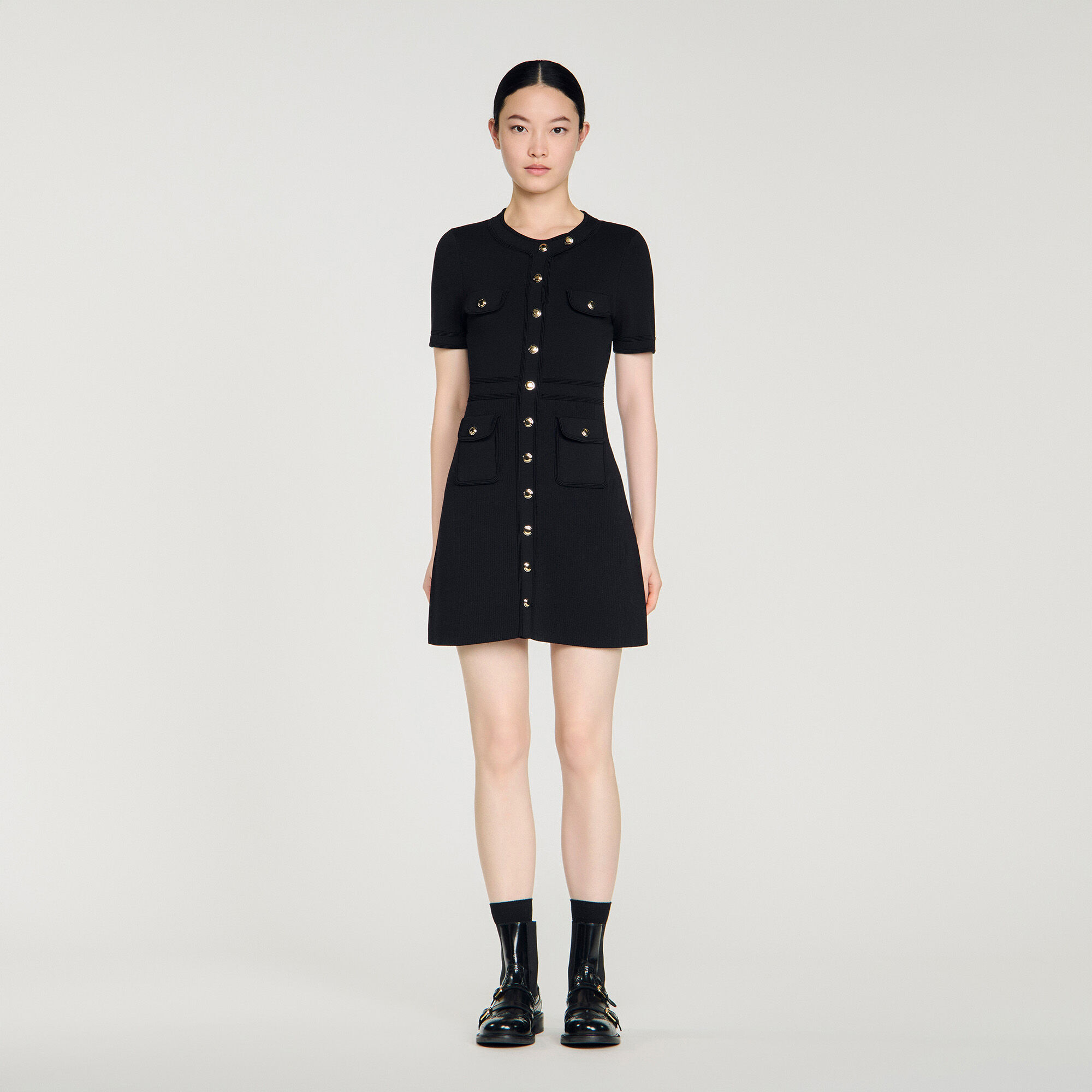 Button-up knit short dress