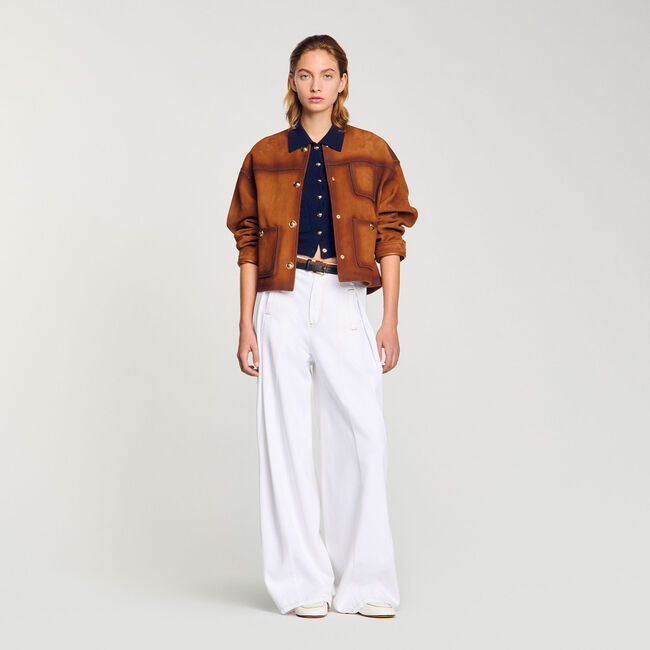 Topstitched wide-leg jeans