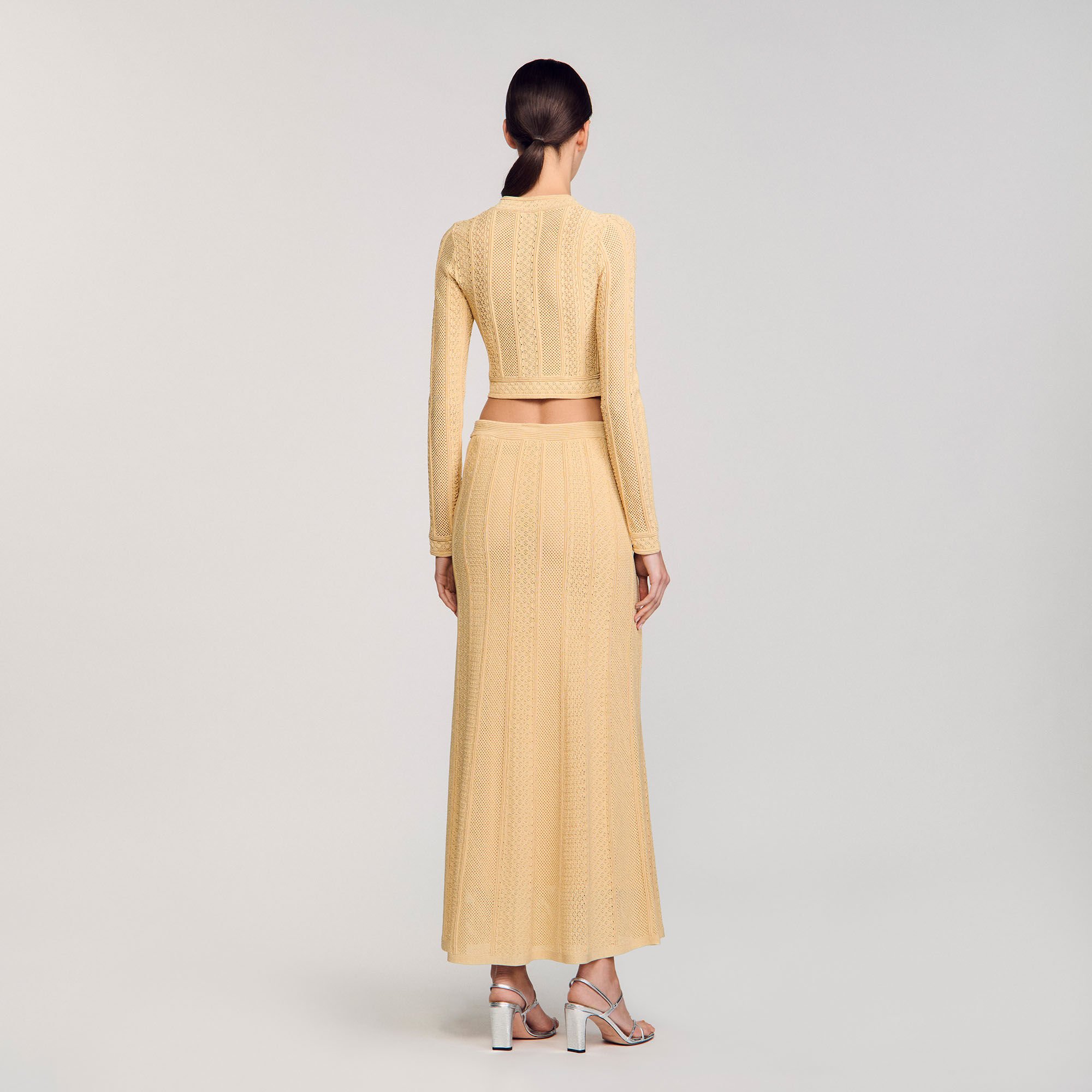 Pointelle knit maxi skirt