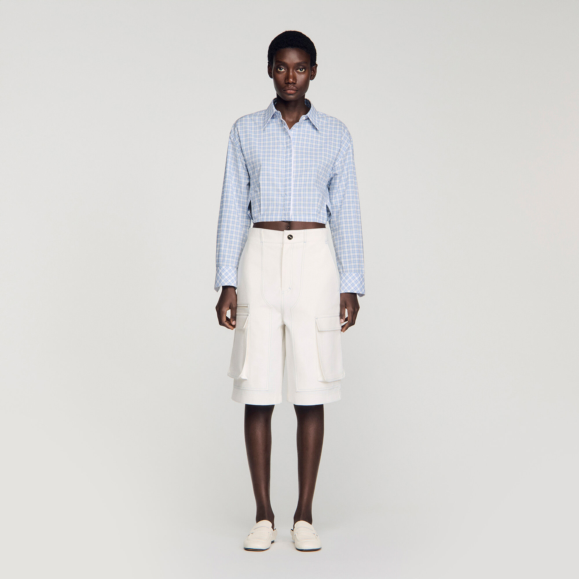 Wide-leg cotton Bermuda shorts