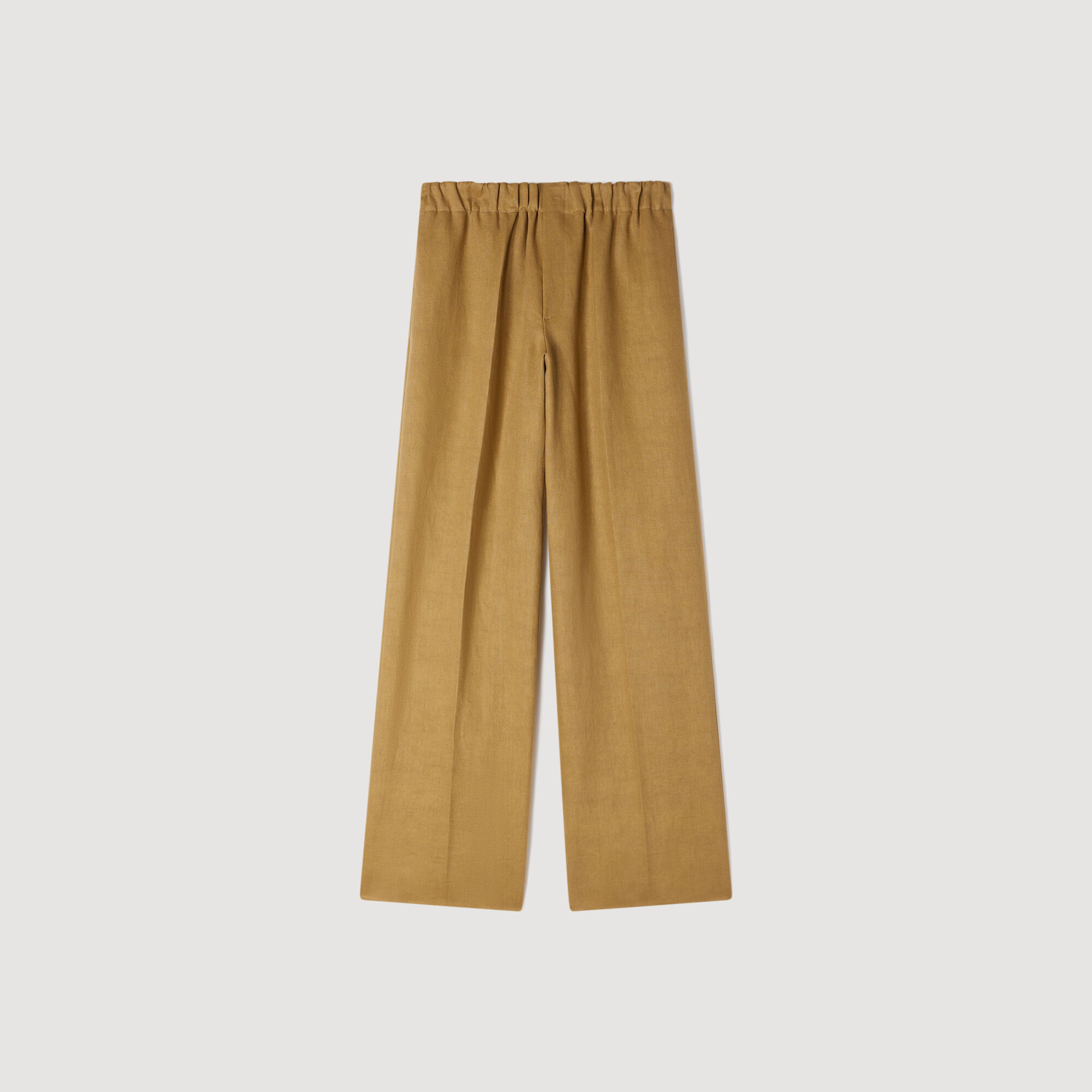 Wide-leg elasticated linen trousers