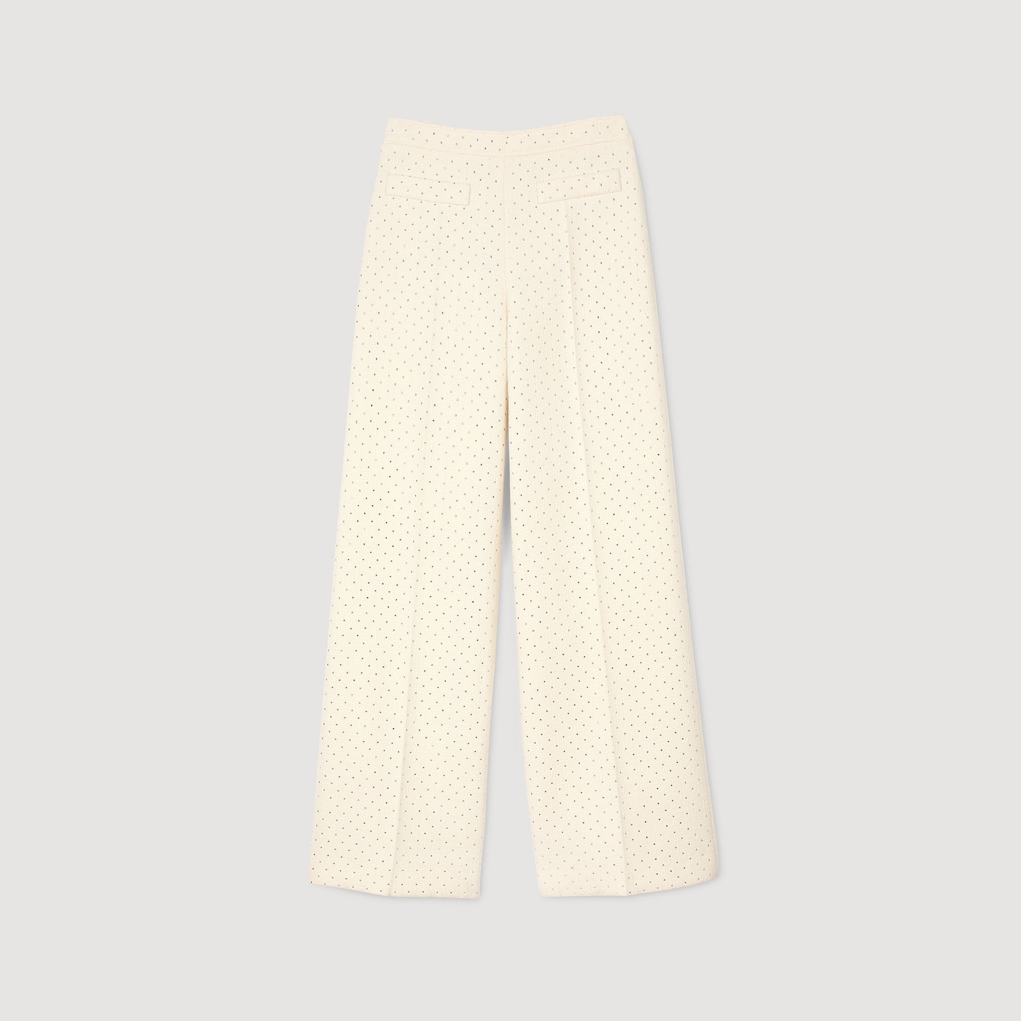 Tweed rhinestone-covered trousers