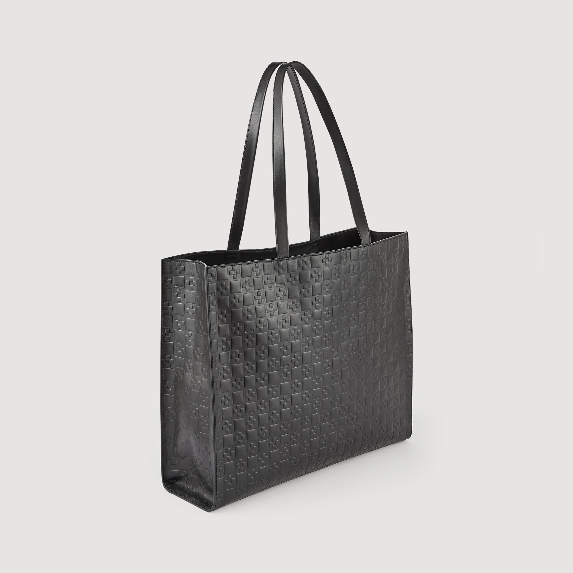 Large tote in monogram-embossed leather