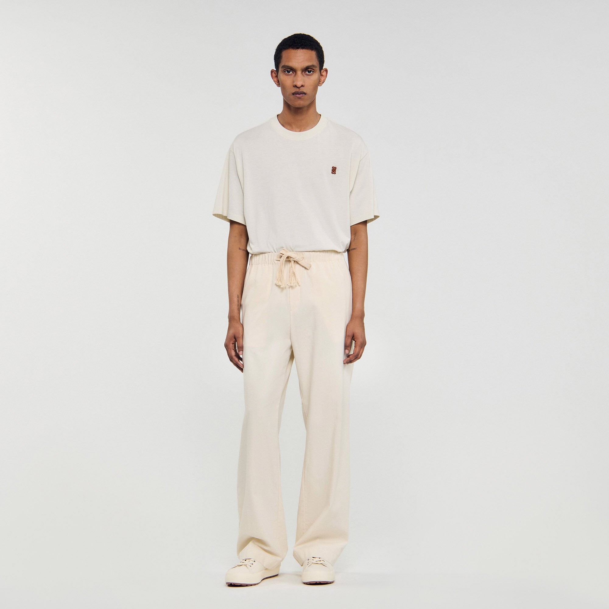 Wide-leg elasticated cotton trousers