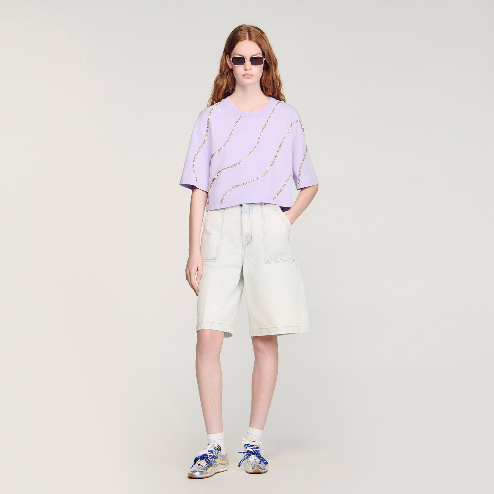 Rhinestone cropped T-shirt