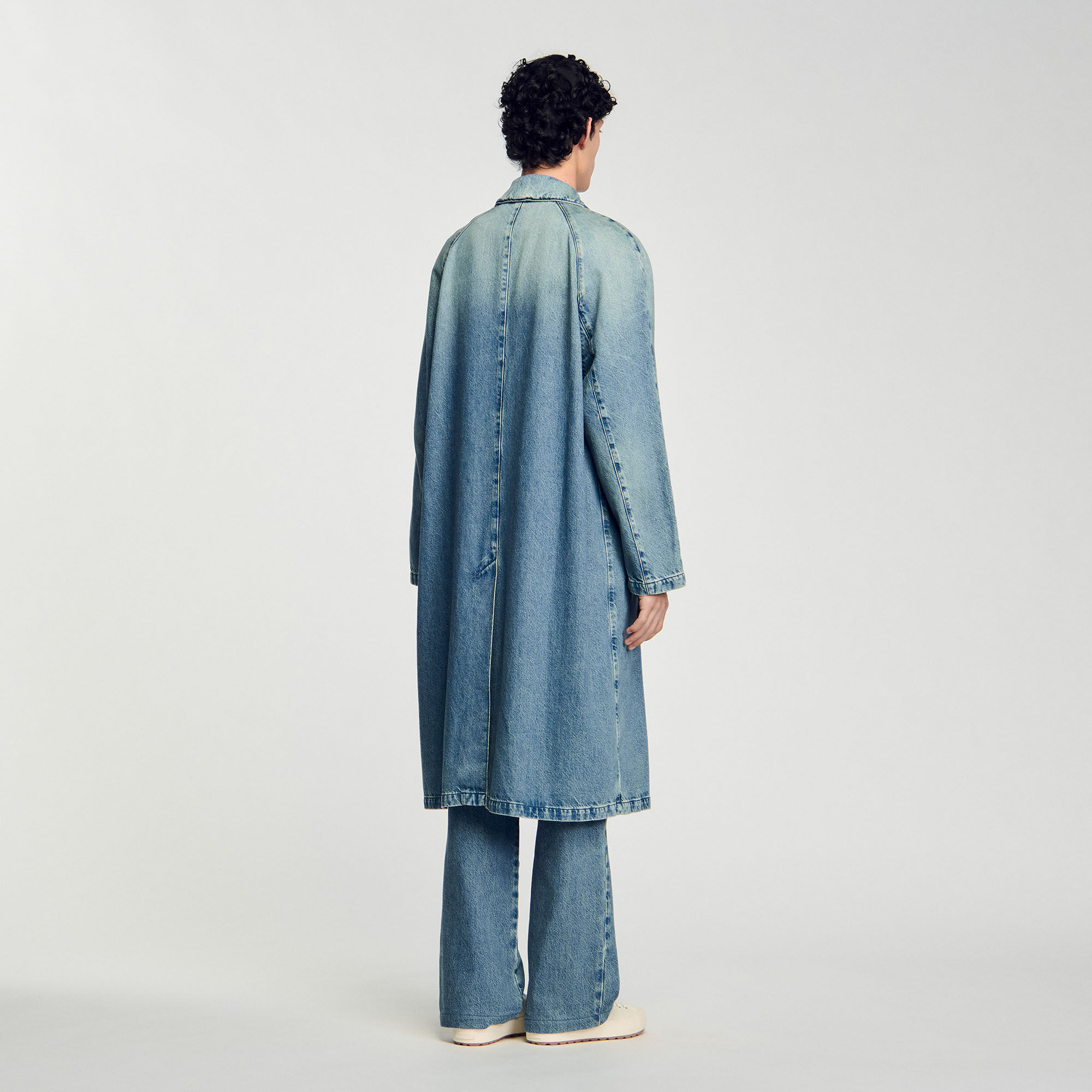 Long faded denim coat