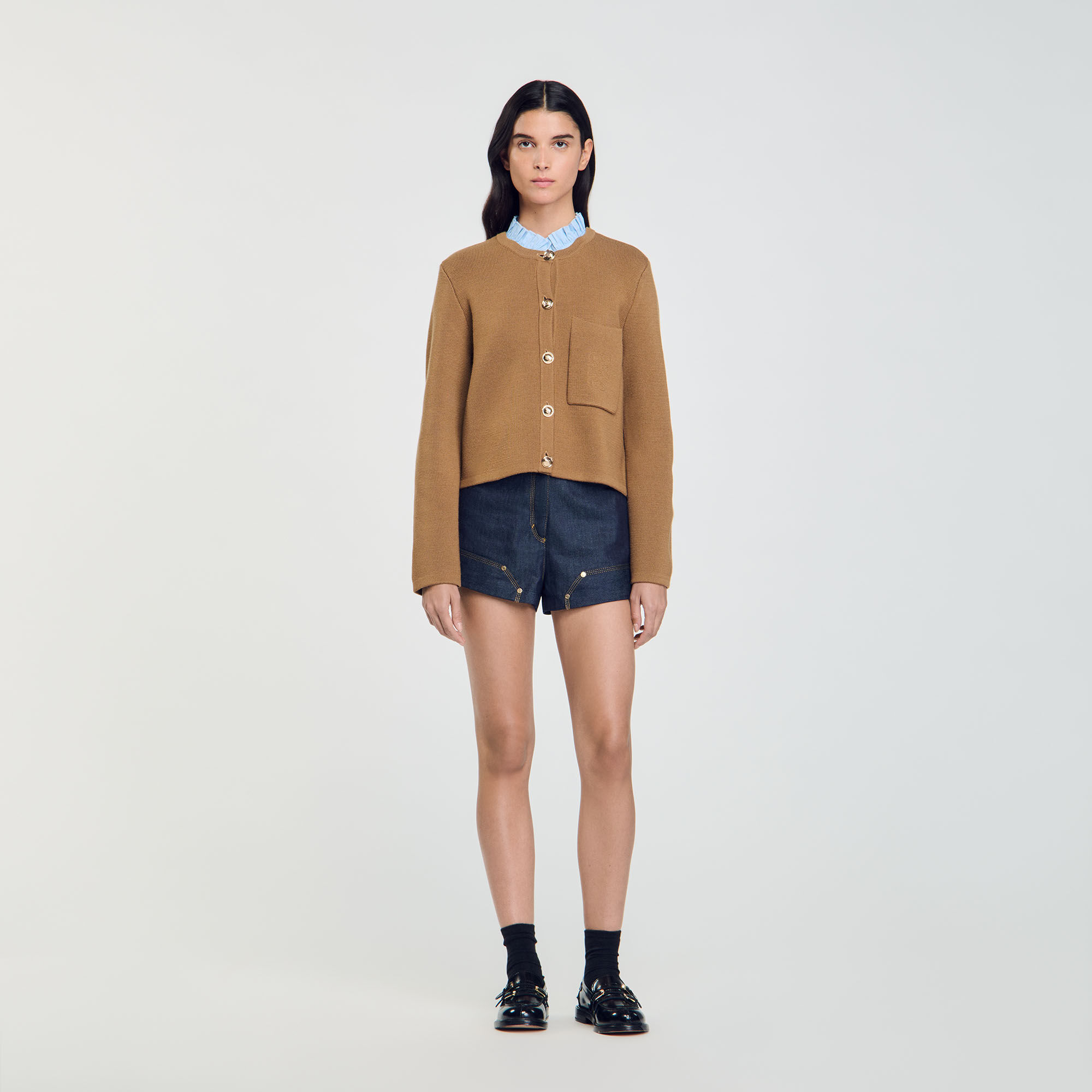 Ruffled neck cardigan