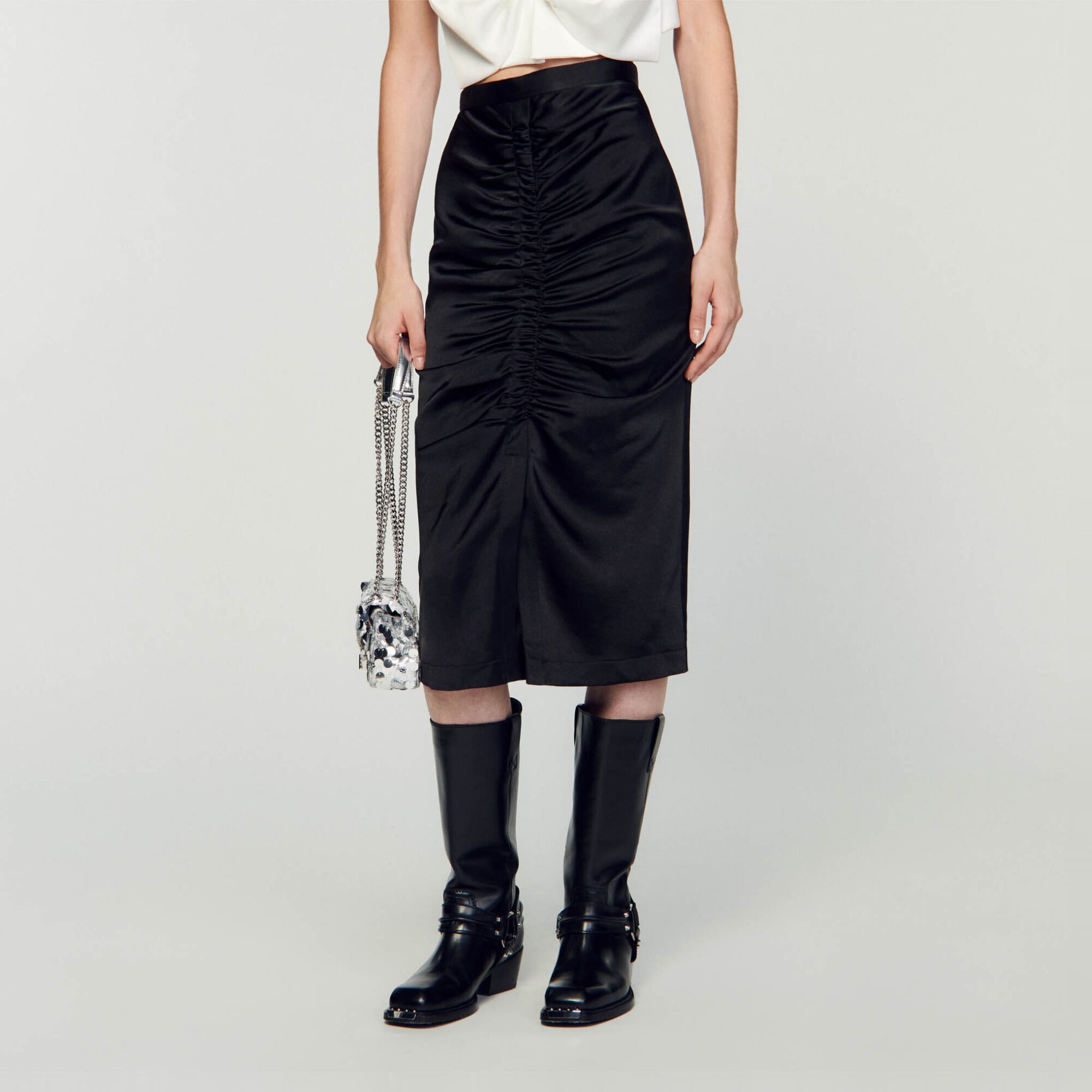 Satin-effect midi skirt