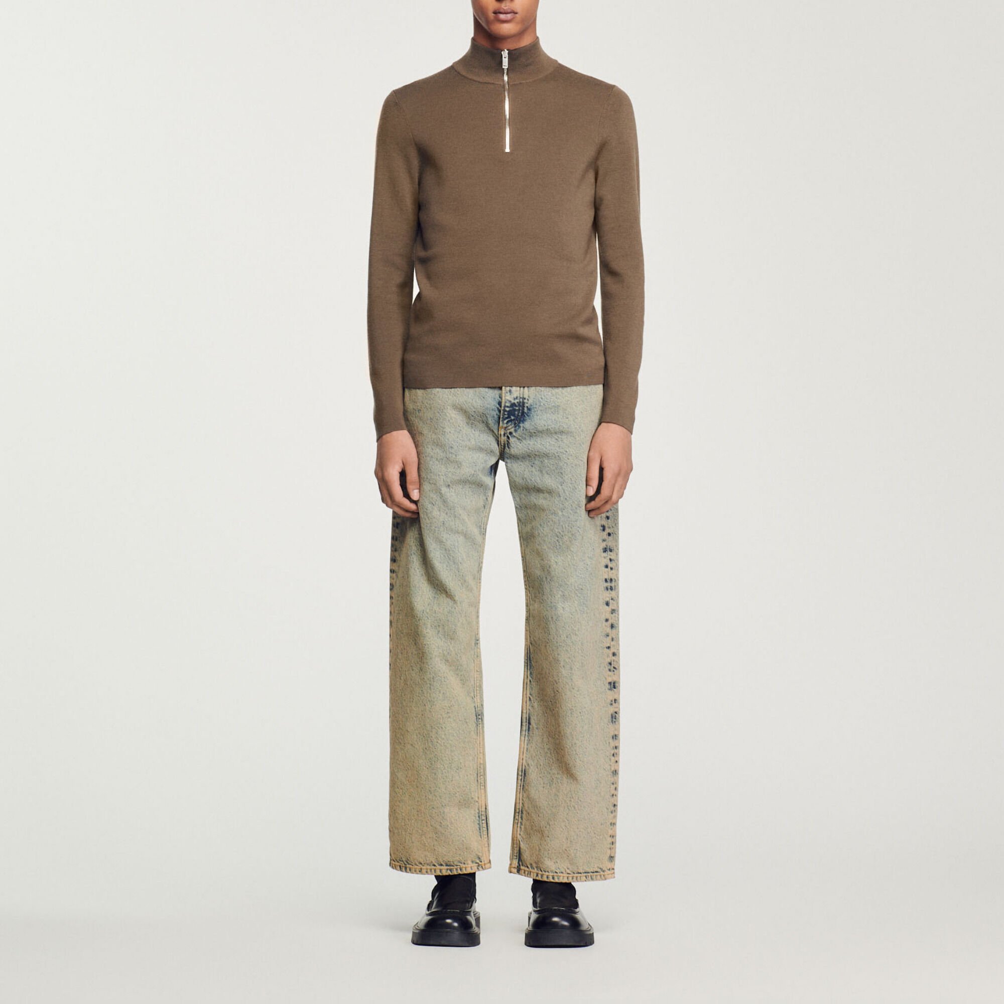 Wool jumper with zip collar