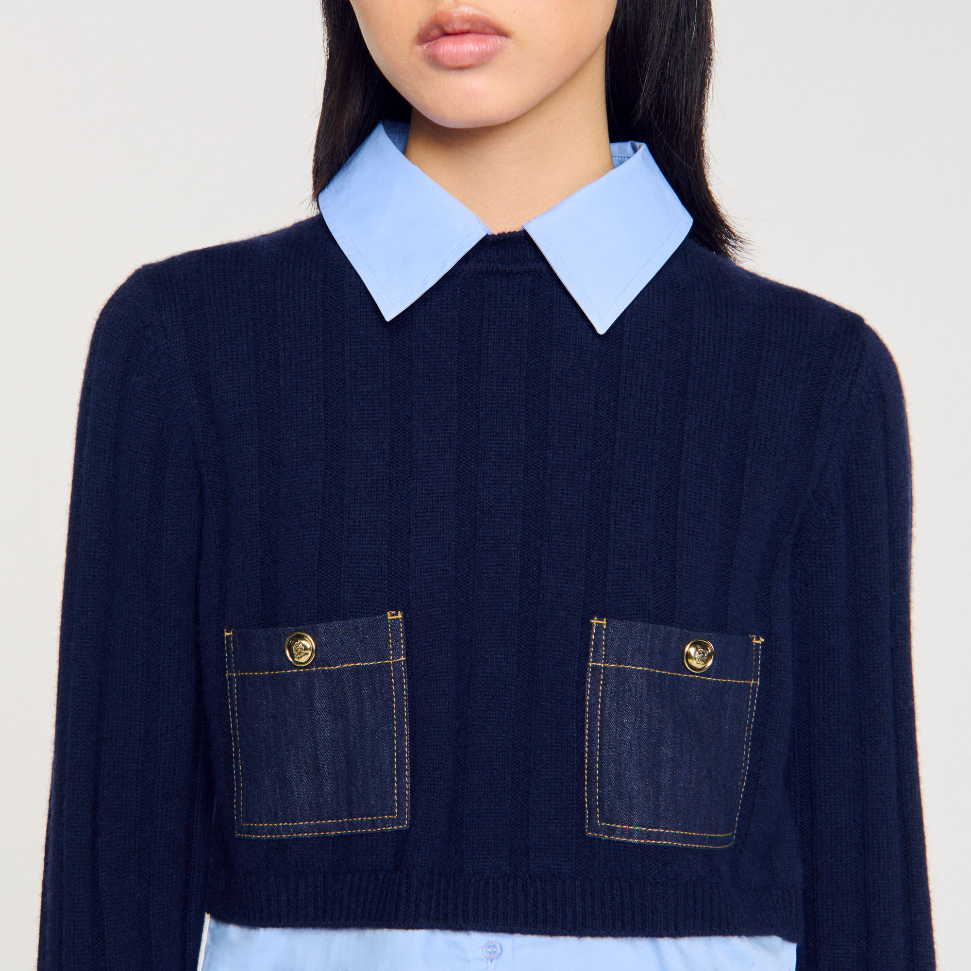 Cropped wool and cashmere jumper