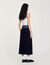 Dual-material denim and tweed skirt