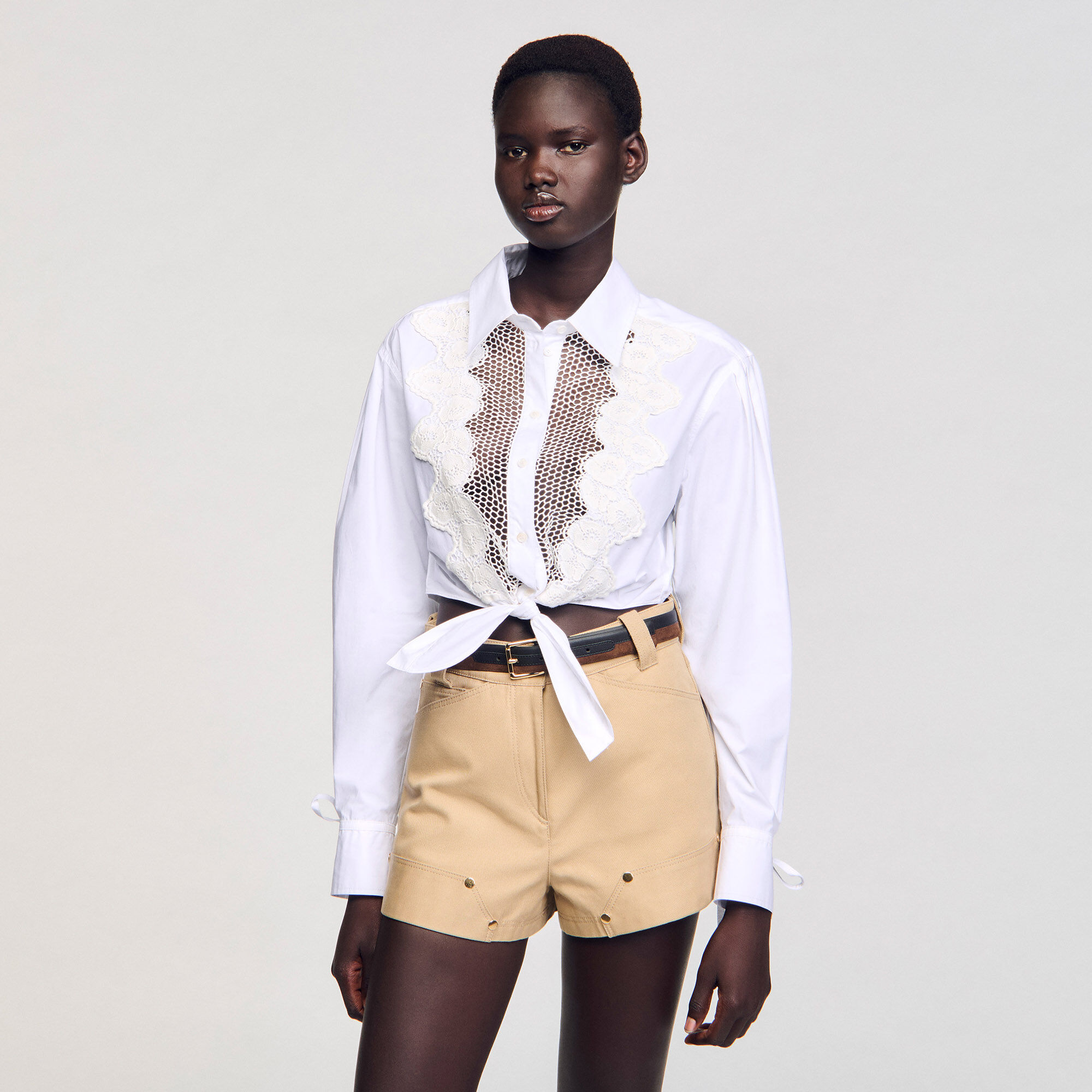 Lace bib shirt