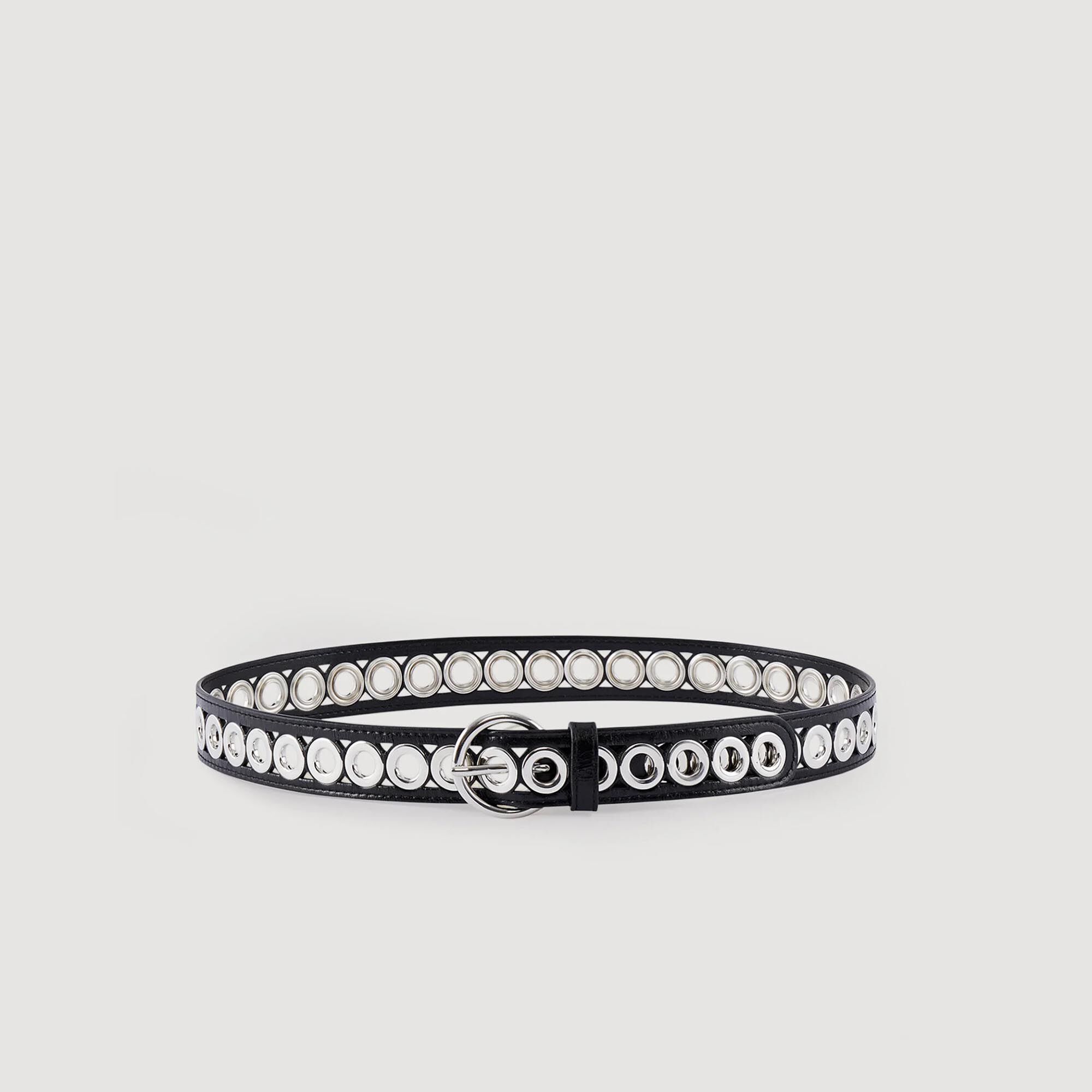 Belt with round buckle and eyelets