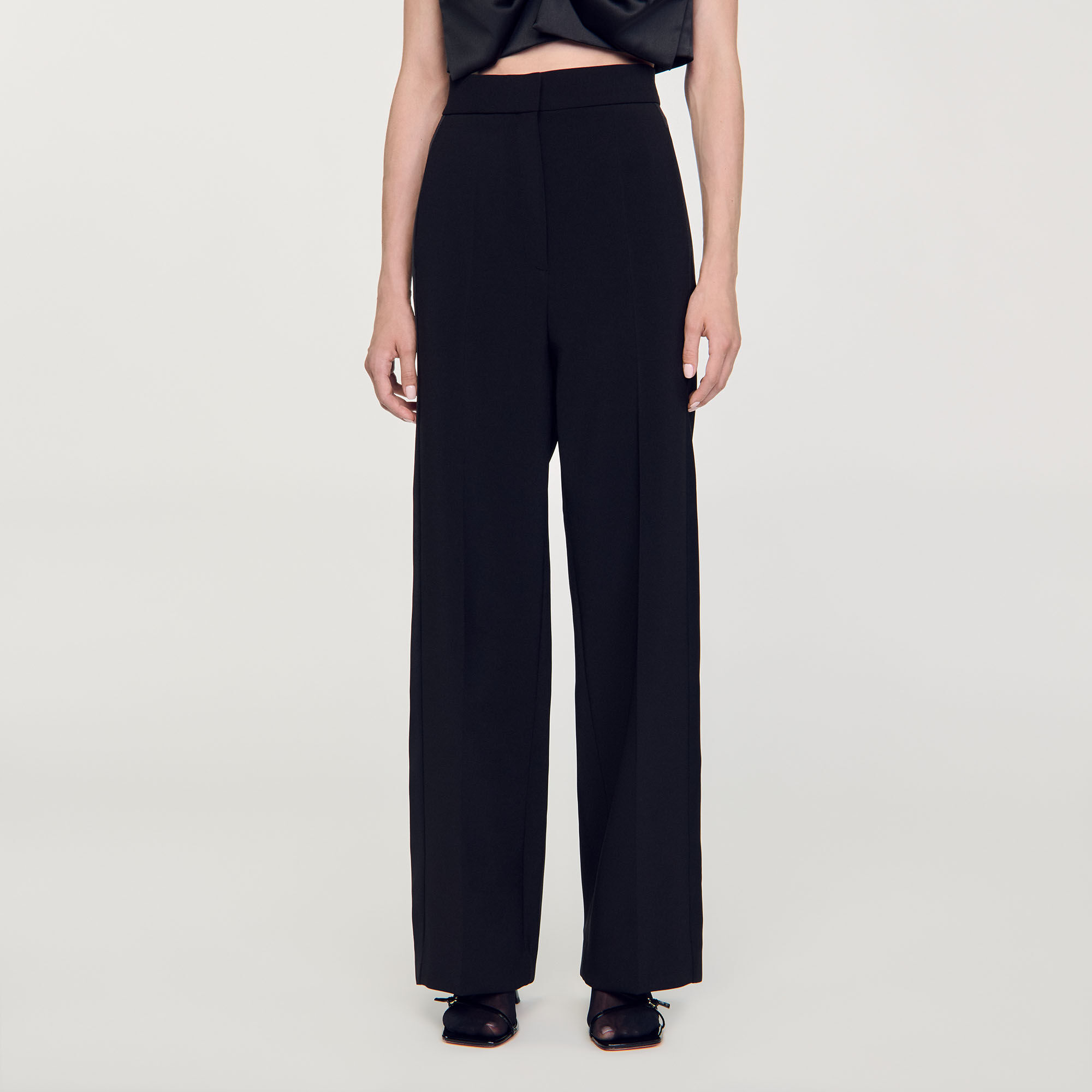 Wide-leg satin side stripe trousers