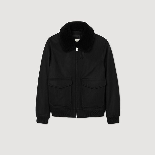 Wool aviator jacket with shearling