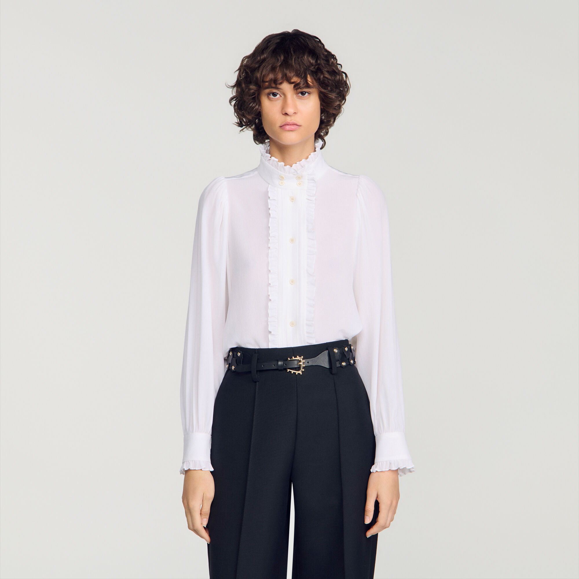 Silk shirt with gathered collar - Women | Sandro