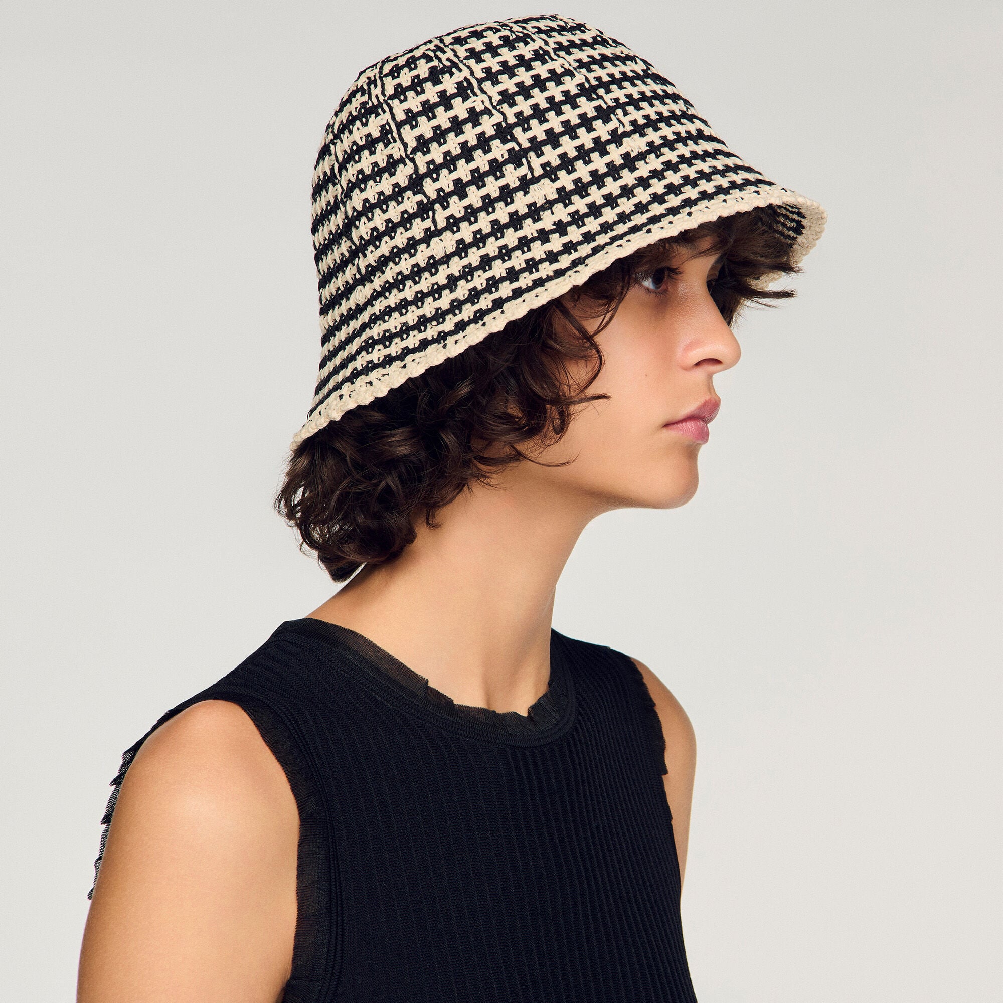 Crochet-knit bucket hat