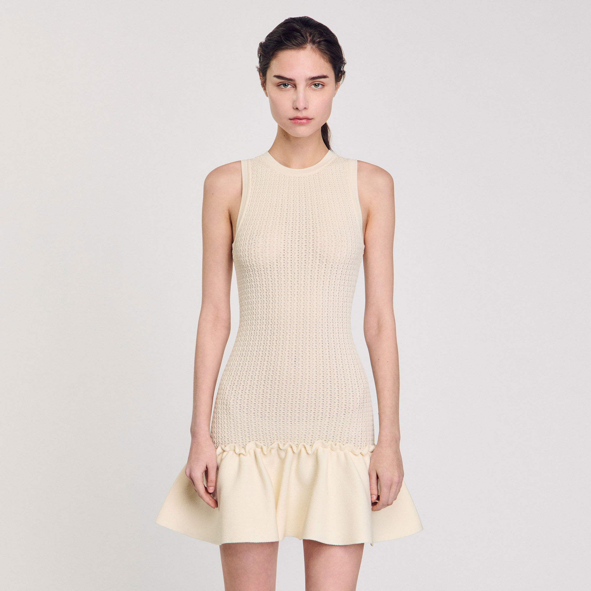 Short knit dress with ruffle