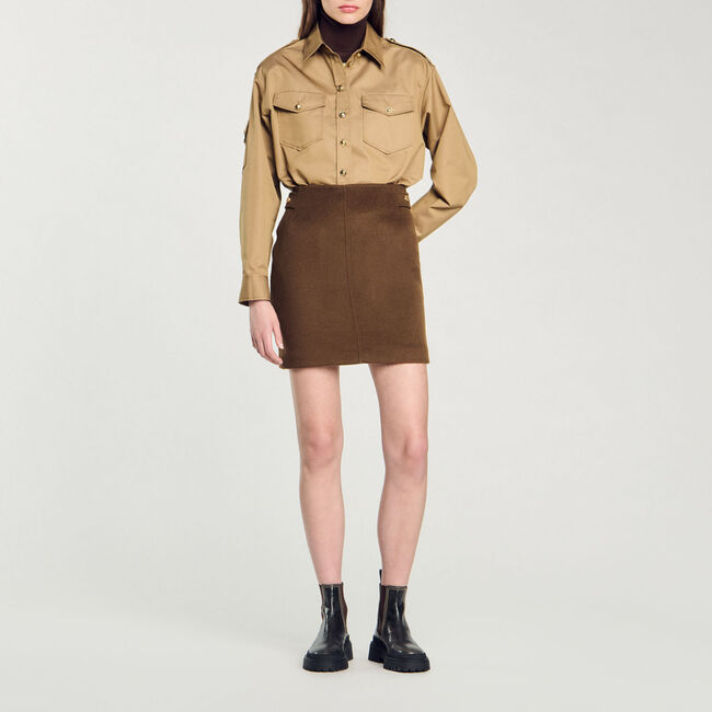 Double-faced short wool skirt