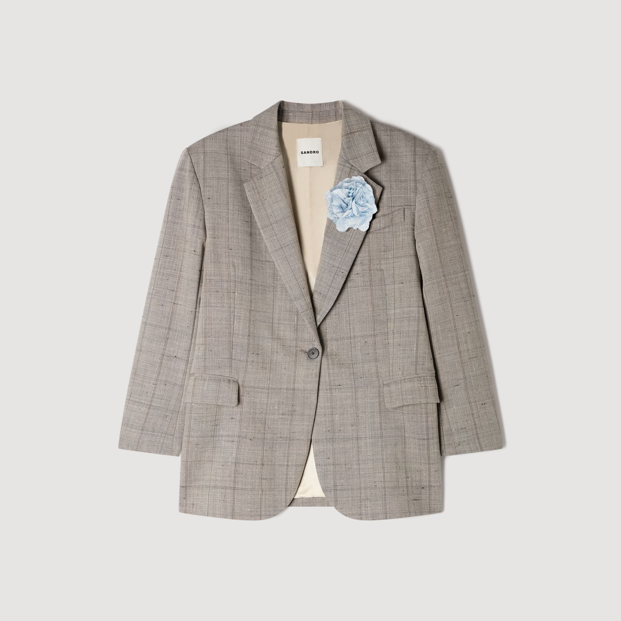 Checked wool jacket with brooch