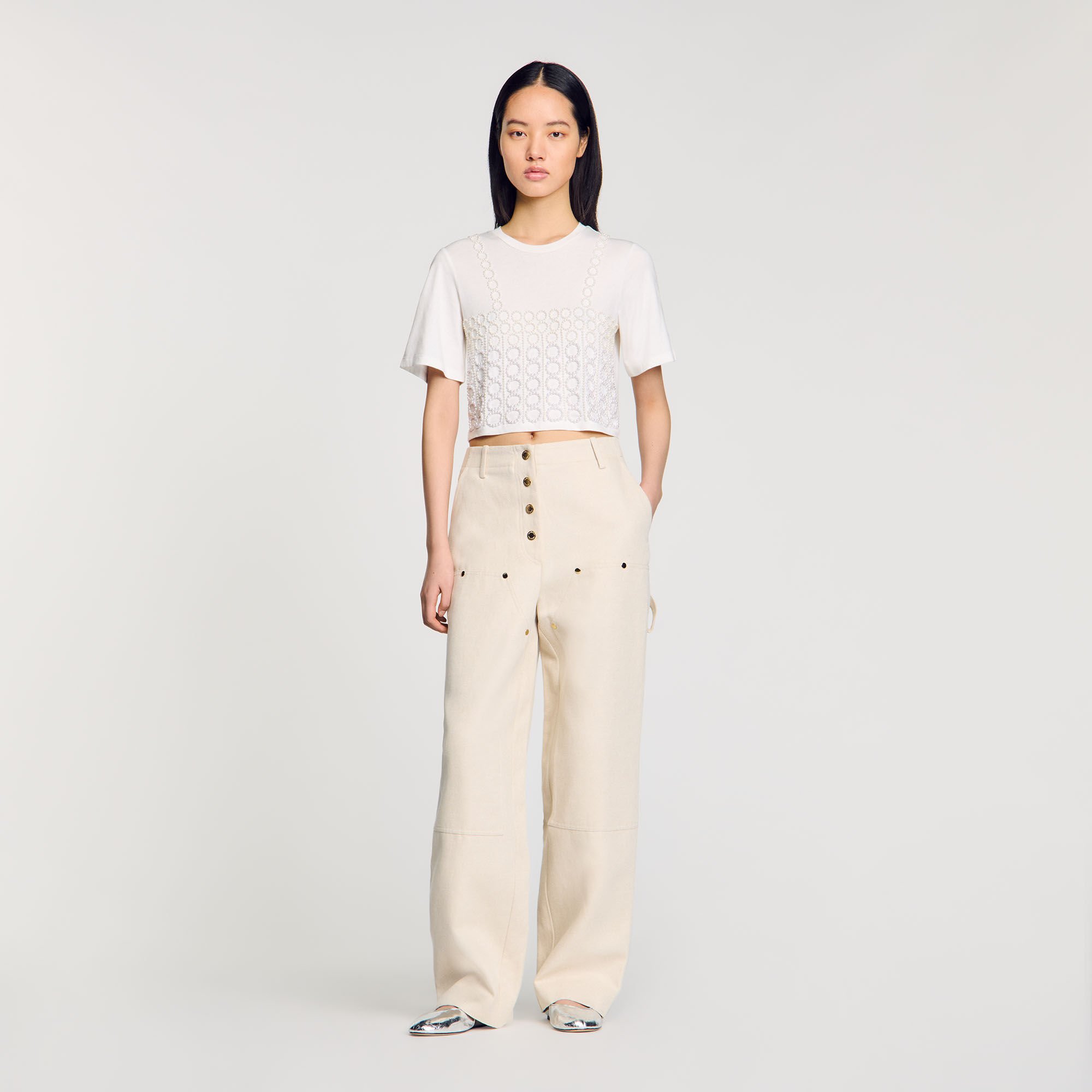 Beaded cropped T-shirt