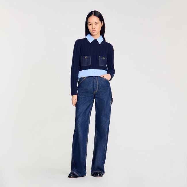 Cropped wool and cashmere jumper