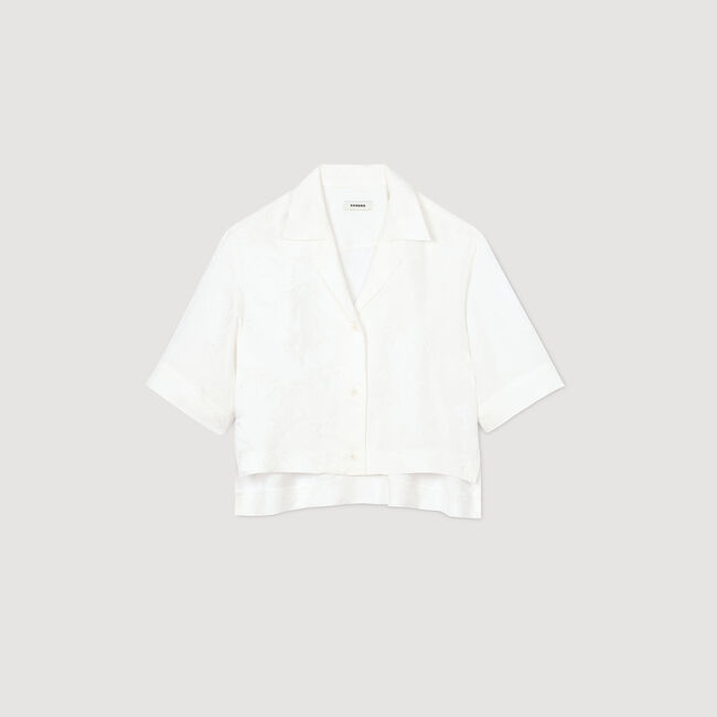 Cropped shirt with jacquard flowers