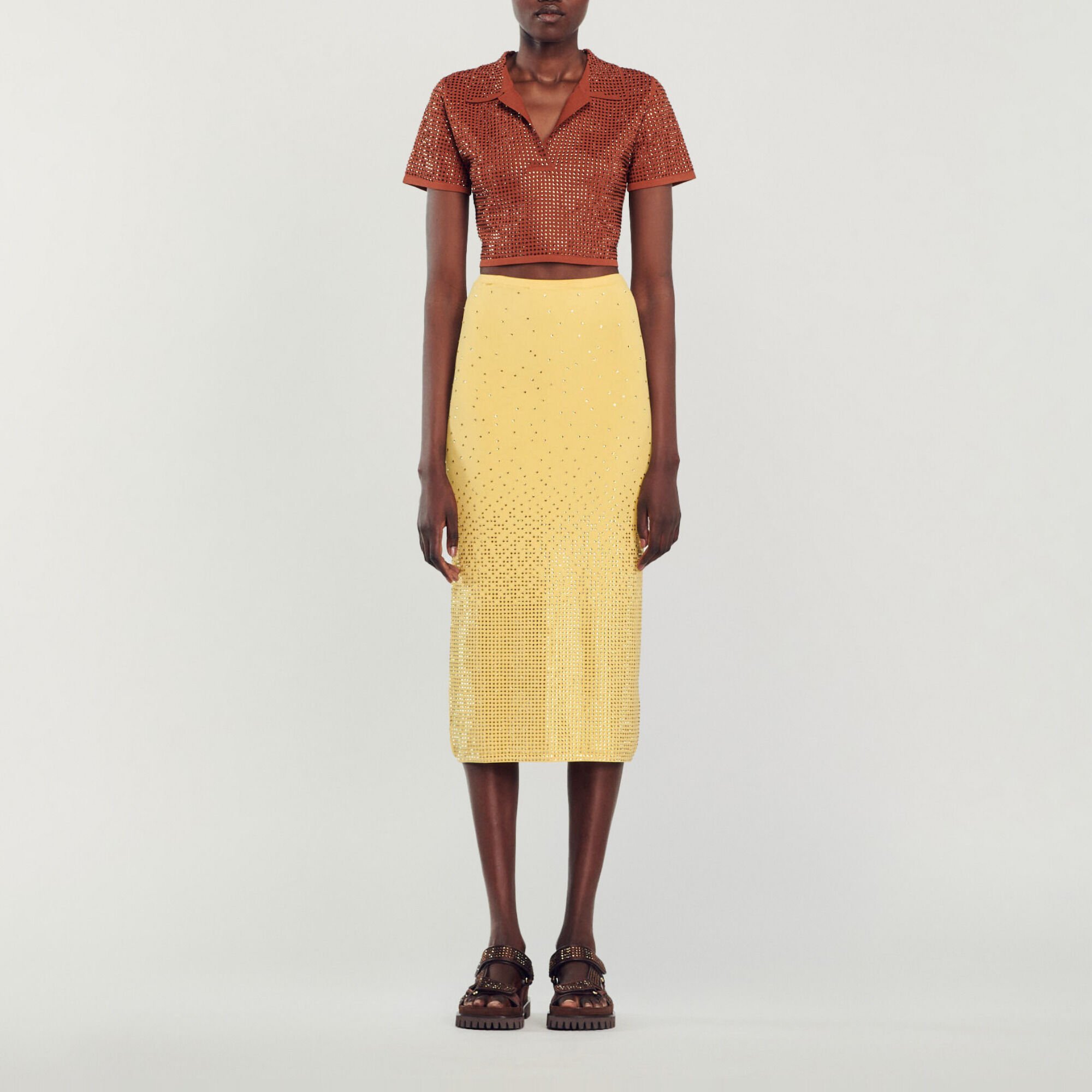 Rhinestone-embellished midi skirt