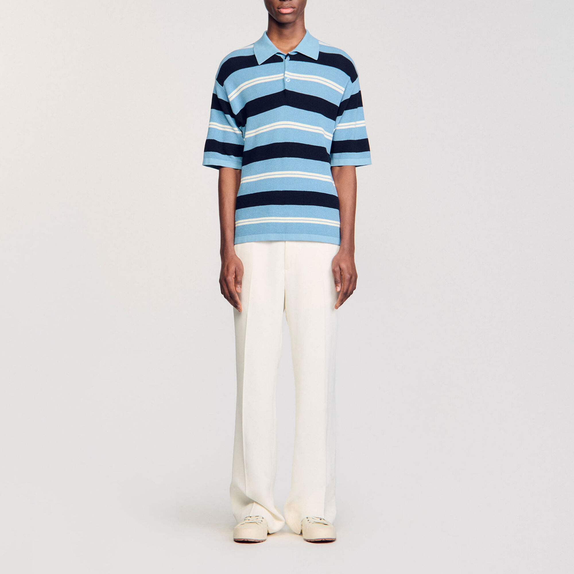 Stripy knit polo shirt - Men | Sandro