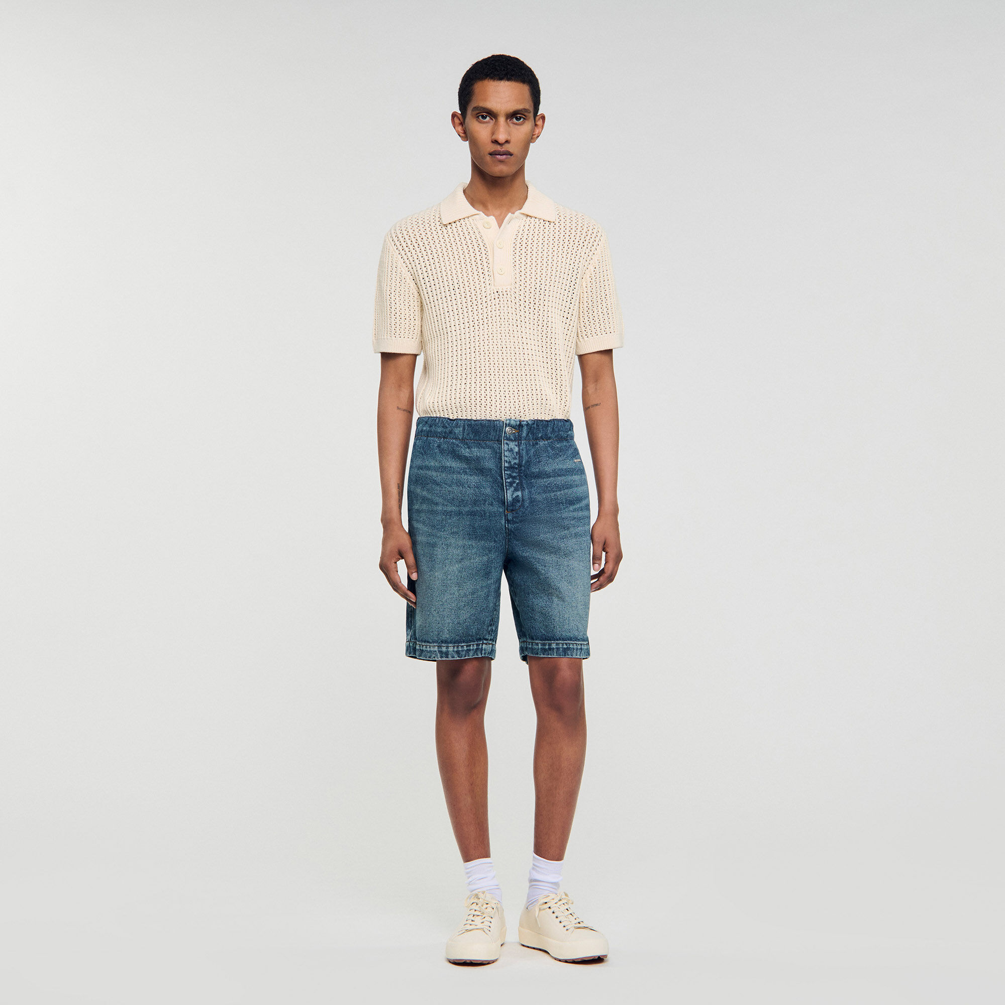 Elasticated denim shorts