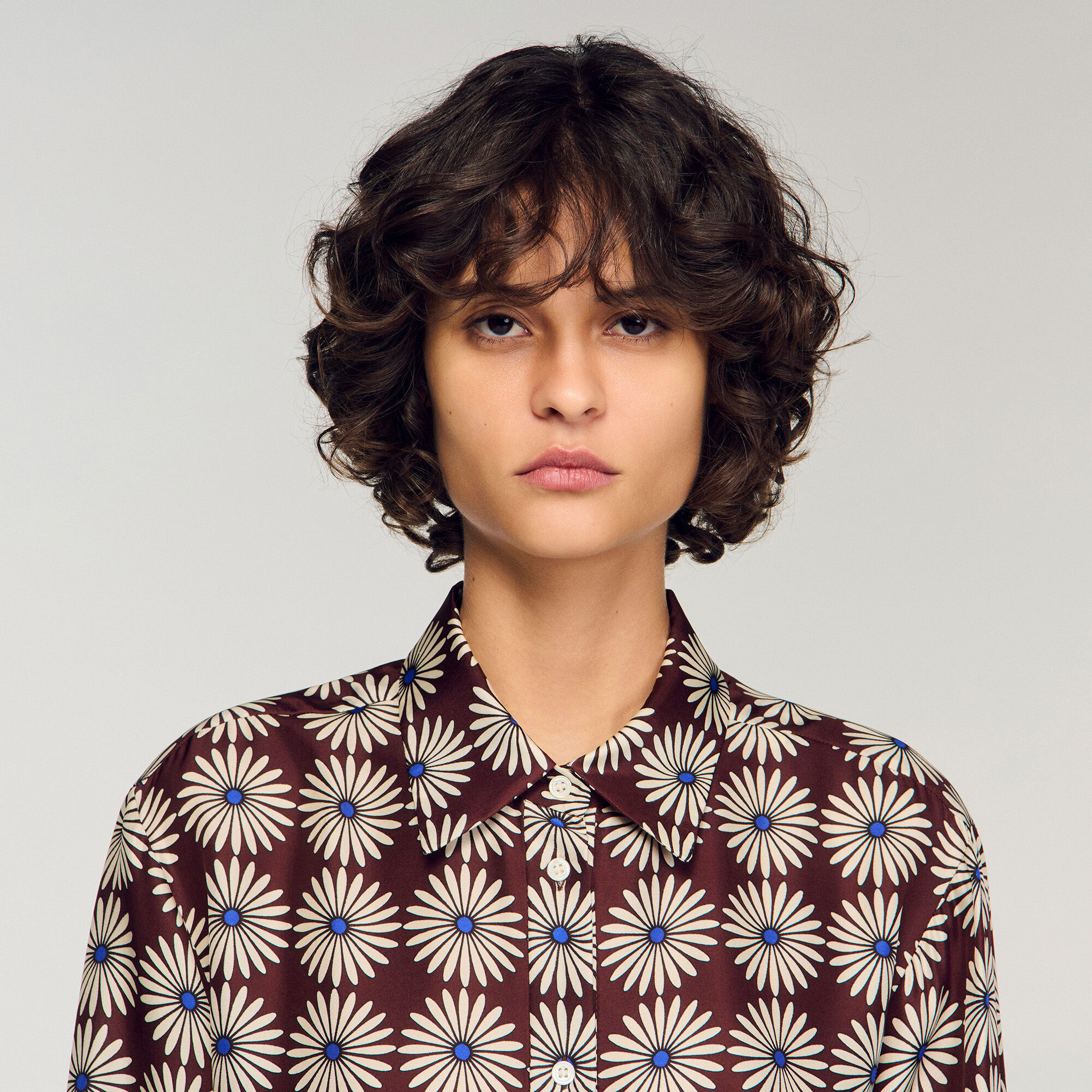 Floral print silk shirt