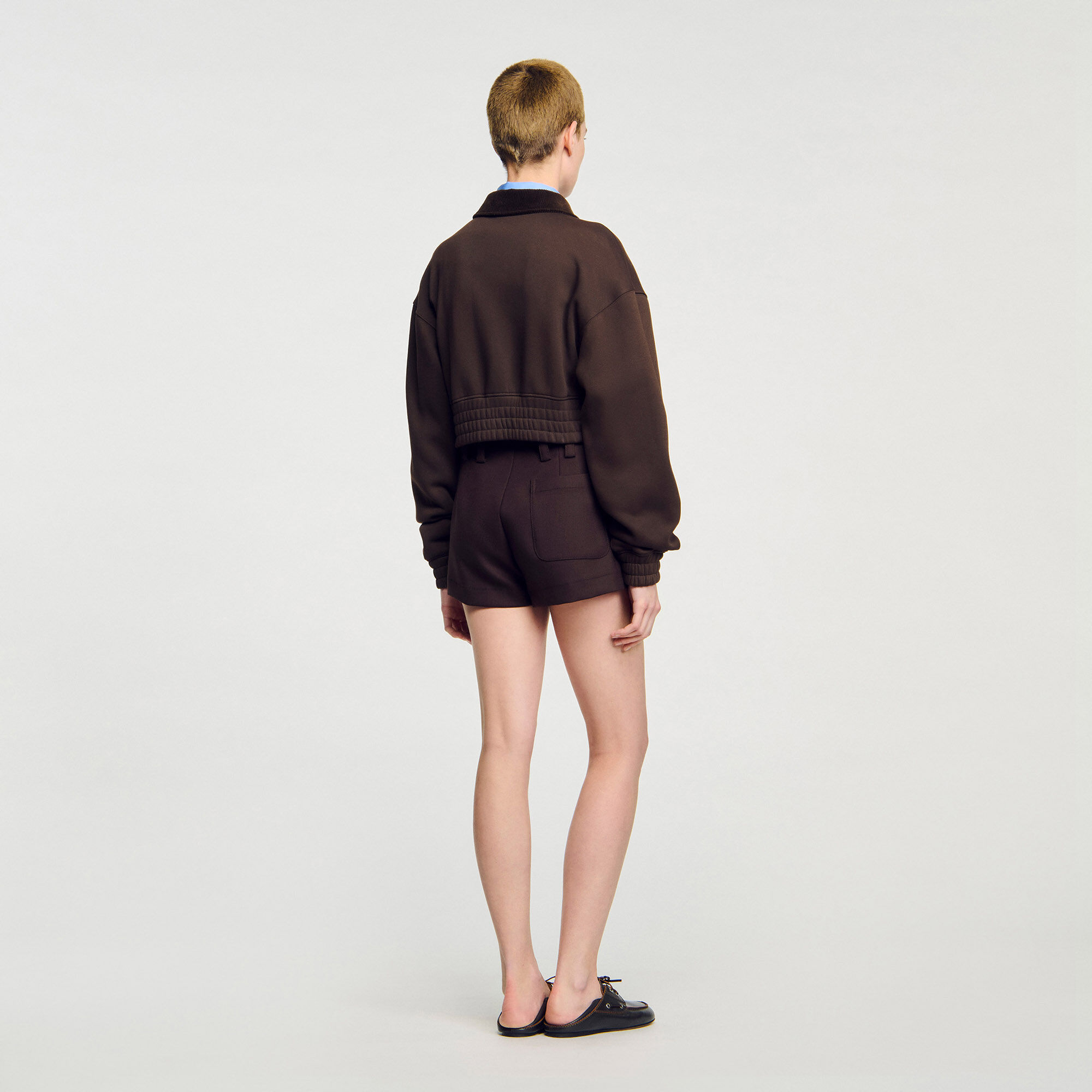 Cropped dual-fabric sweatshirt