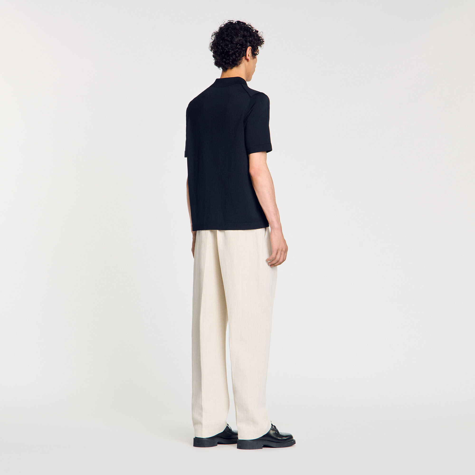 Knitted polo shirt with zip collar