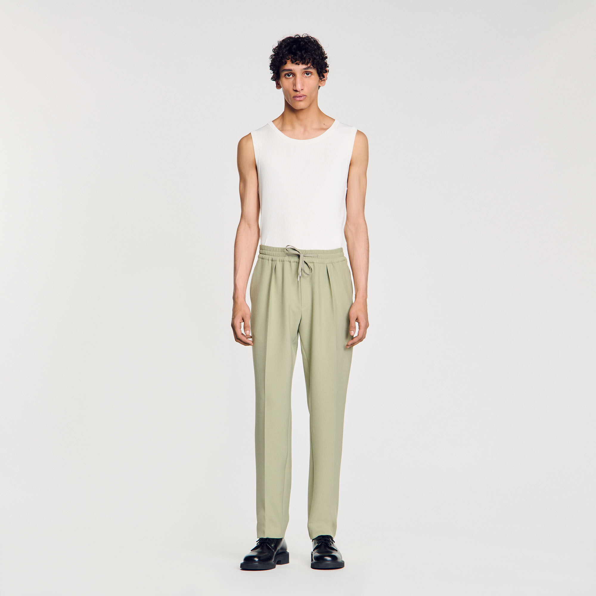 Elasticated straight-leg trousers