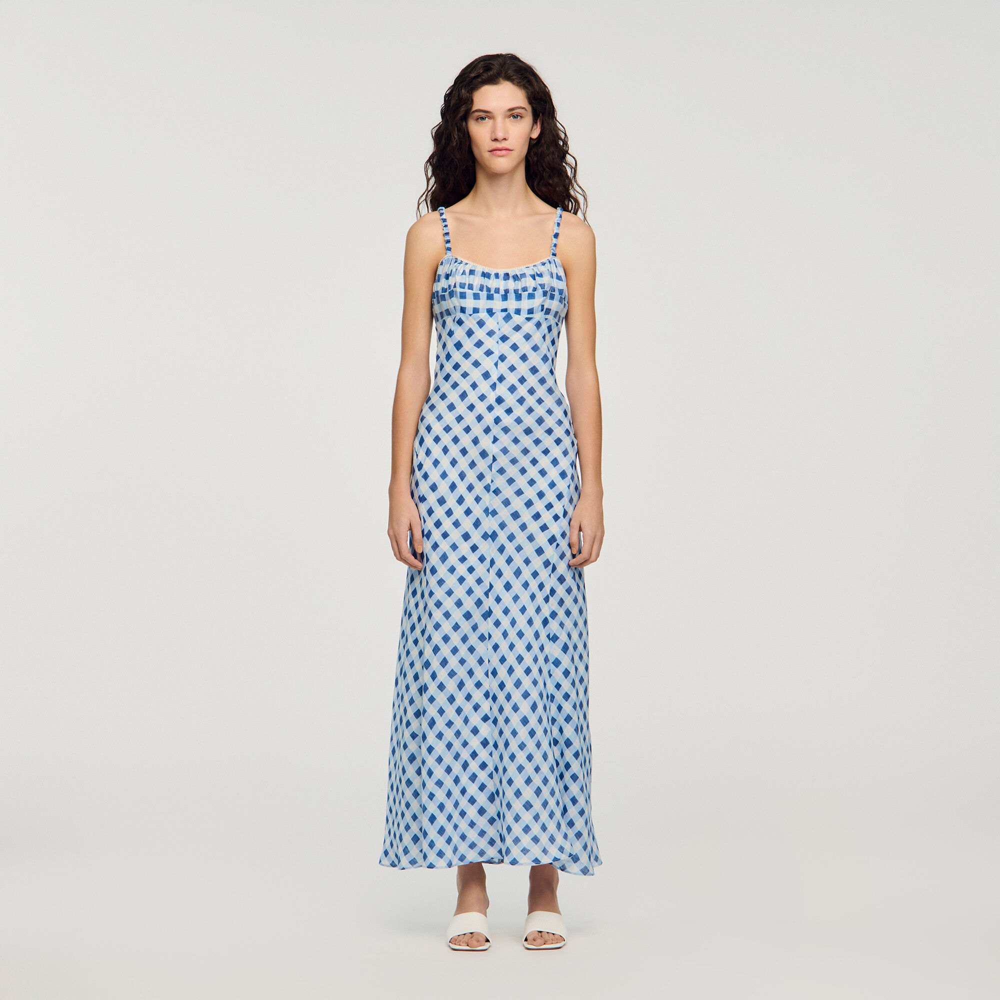 Gingham linen maxi dress