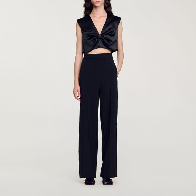 Wide-leg satin side stripe trousers