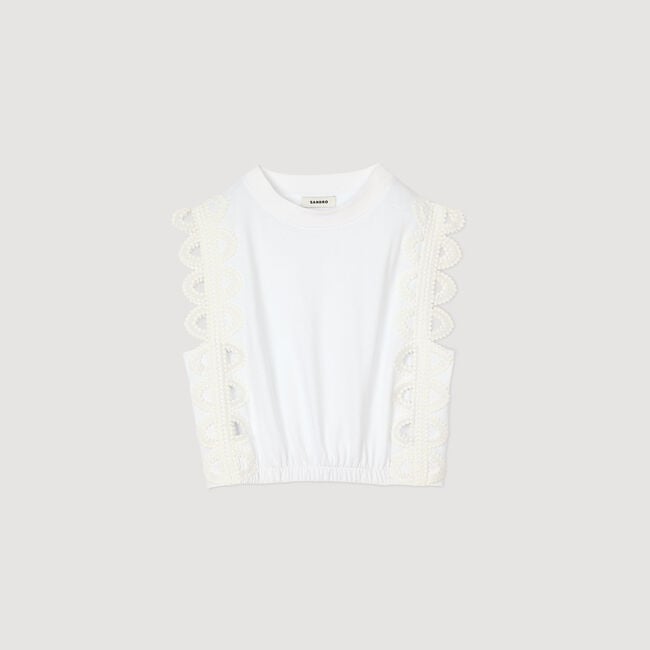 Cropped T-shirt with lace detail