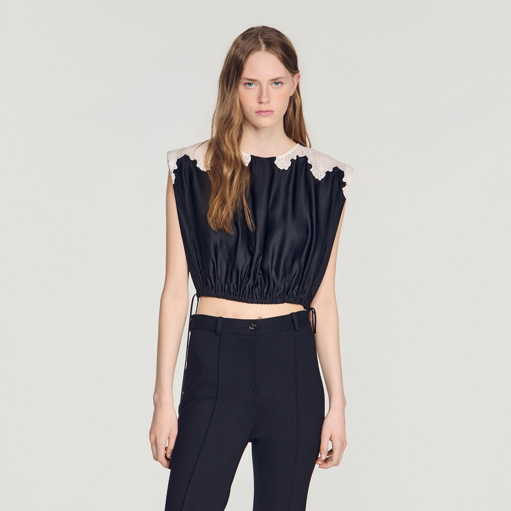 Contrast lace crop top